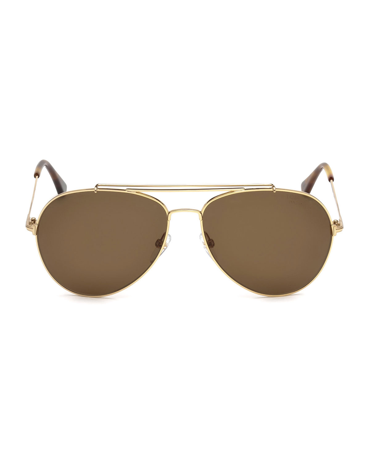 Metal Doubled-Brow Aviator Sunglasses, Gold