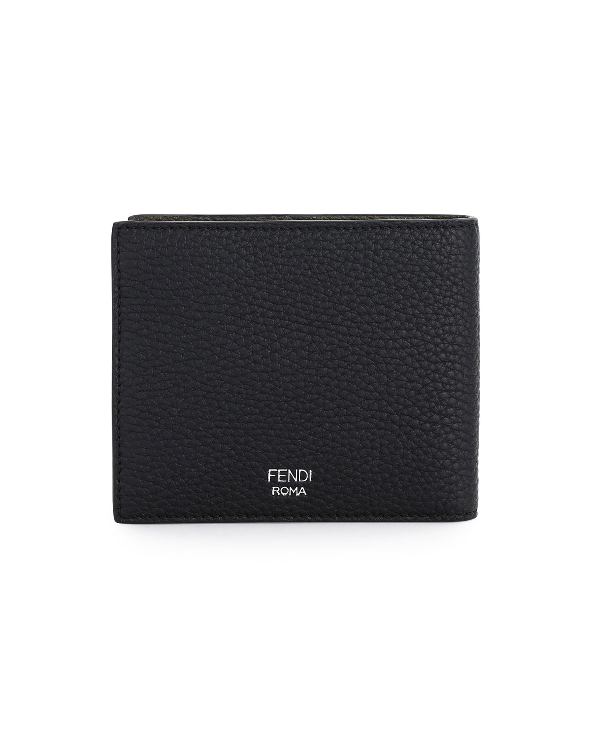 Leather & Metal Face Bi-Fold Wallet, Black