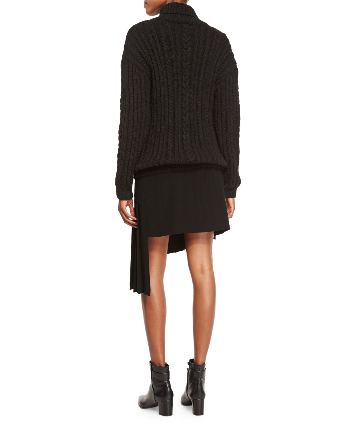 Pierced Chunky Turtleneck Sweater, Black