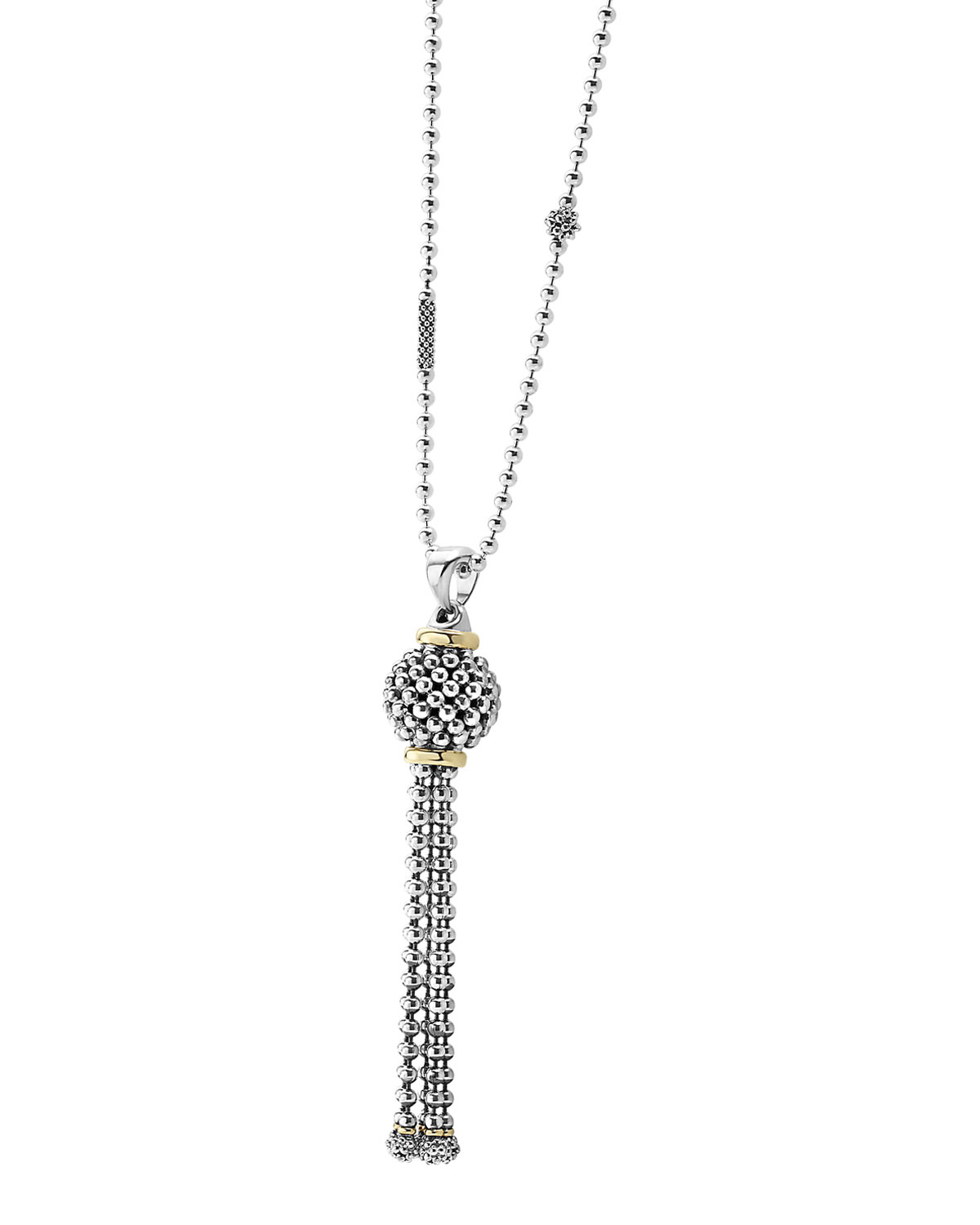 Sterling Silver Caviar Tassel Necklace