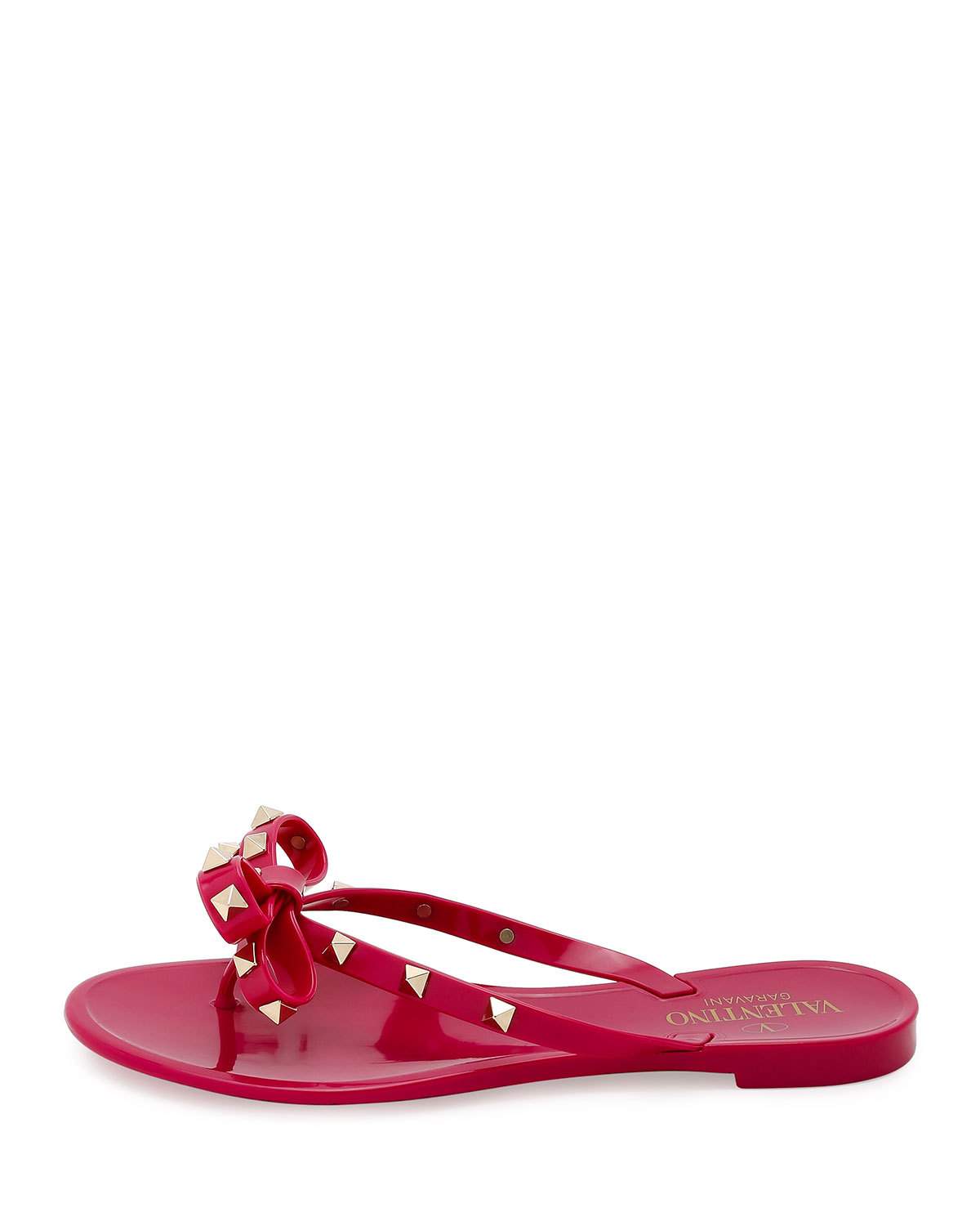 Rockstud PVC Flat Thong Sandal, Deep Cyclamen