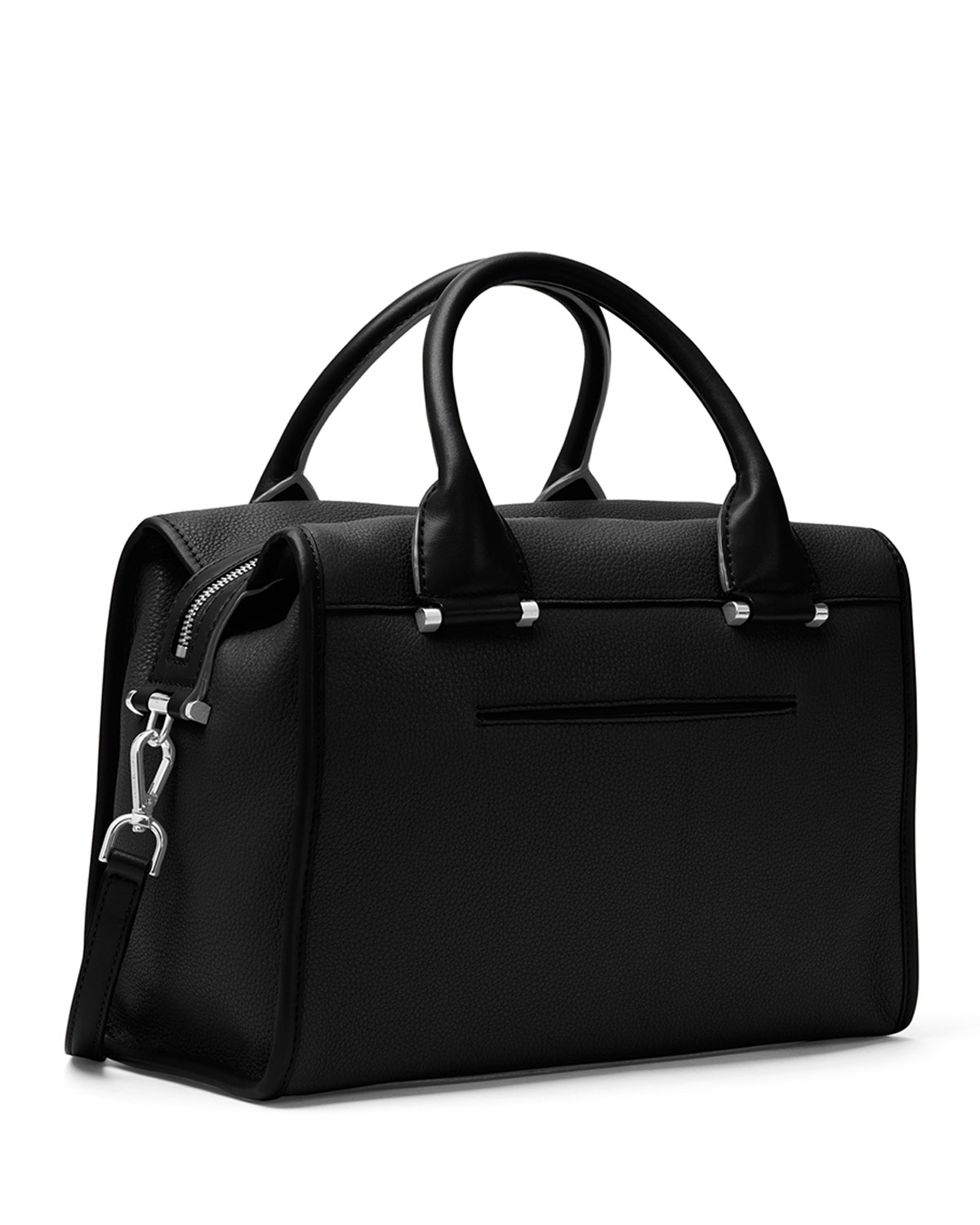 Geneva Large Leather Satchel Bag, Black