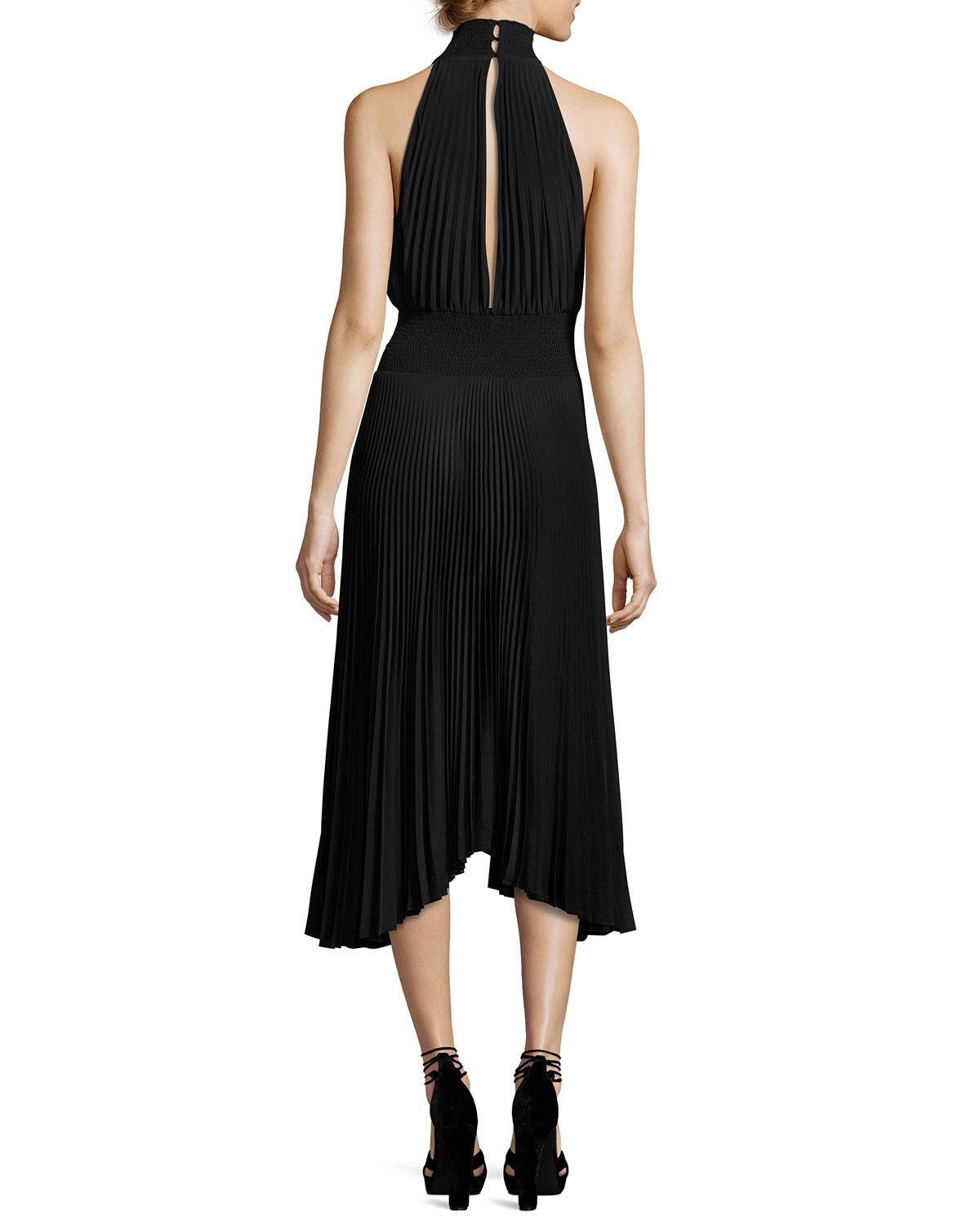 Renzo Pleated Jersey Midi Dress, Black