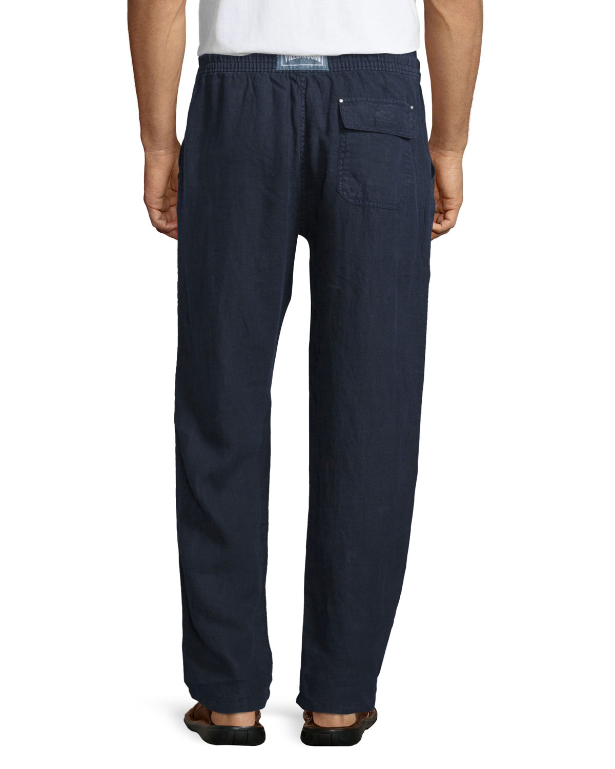 Drawstring Linen Pants, Navy