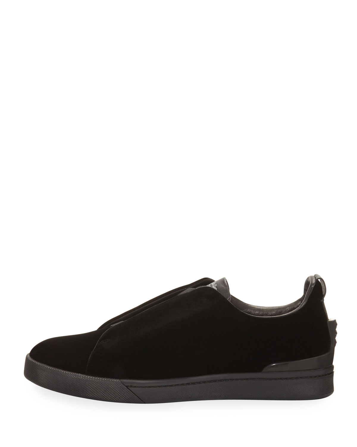 Couture Triple-Strap Velvet Low-Top Sneaker, Black