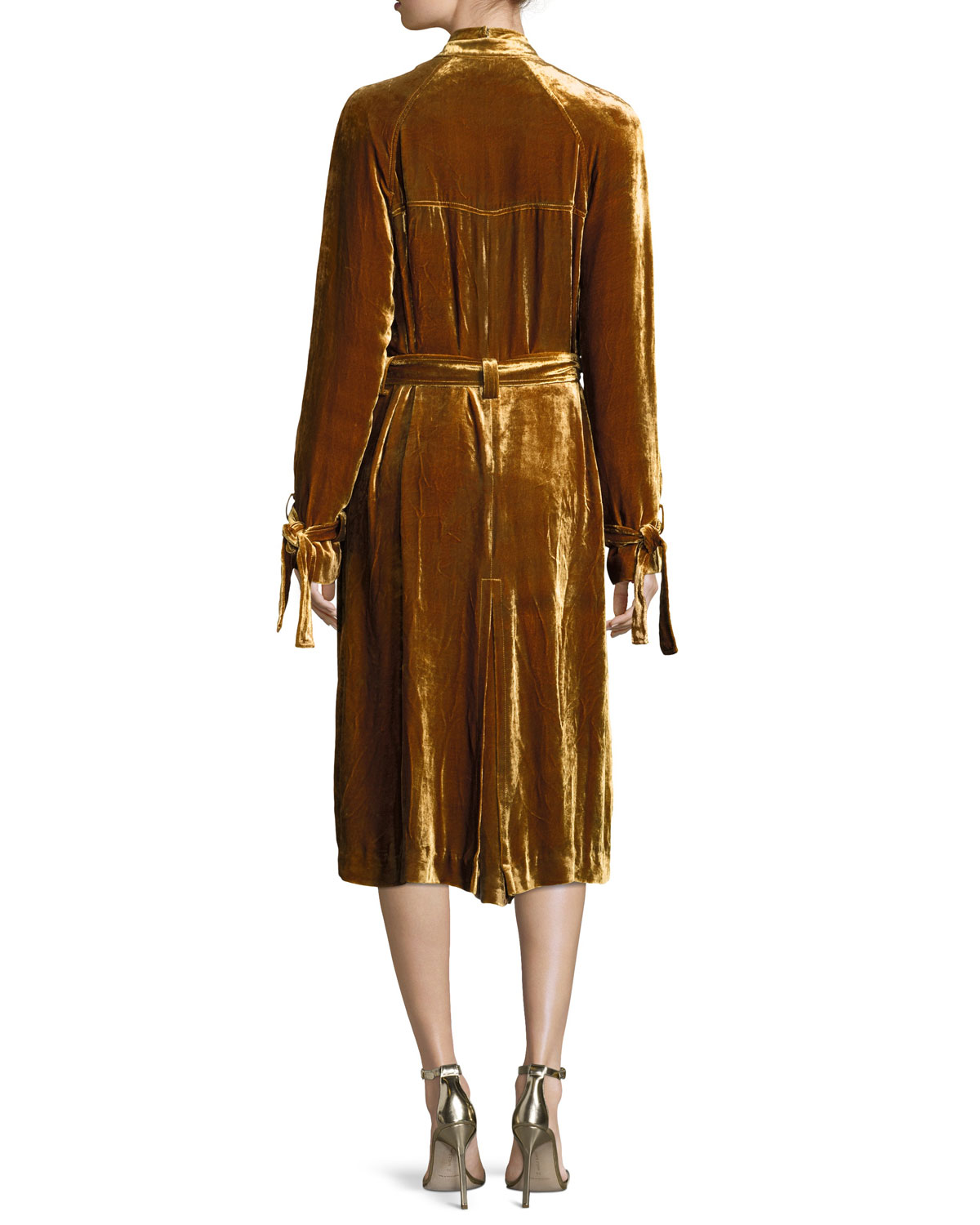 Augusto Belted Velvet Trenchcoat, Gold