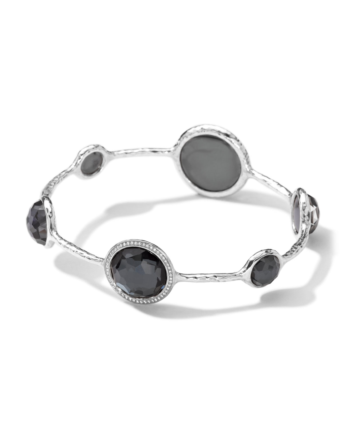 Sterling Silver Stella Bangle, Hematite Doublet & Diamonds