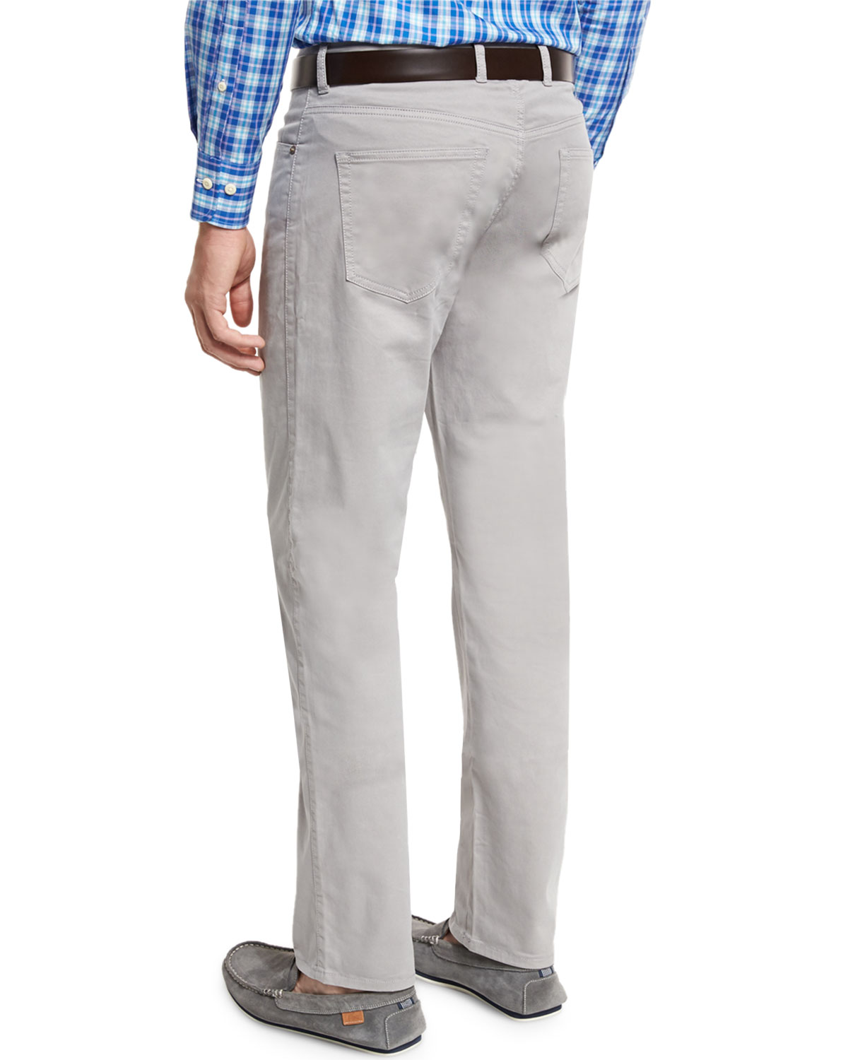Five-Pocket Stretch Sateen Pants, Light Gray