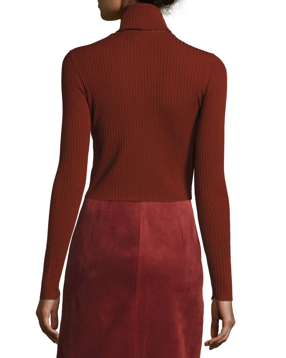 Elisa Cropped Ribbed Turtleneck Sweater, Copper