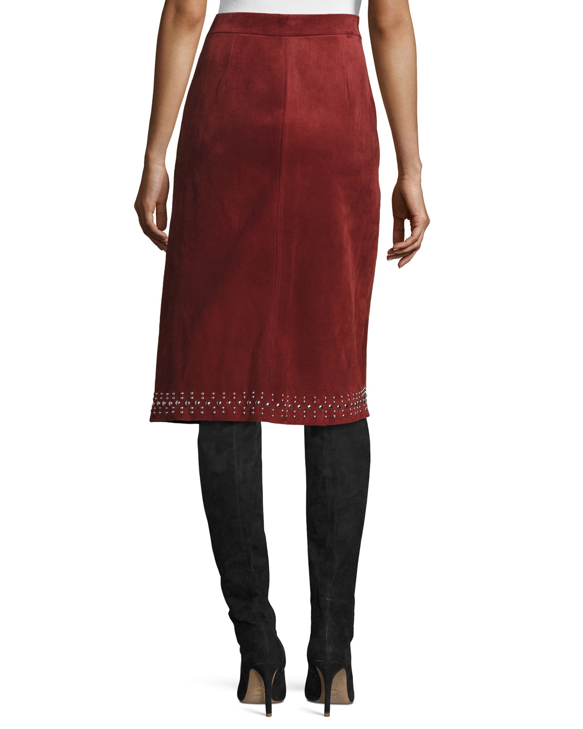 Aimee Studded Suede Skirt, Bordeaux