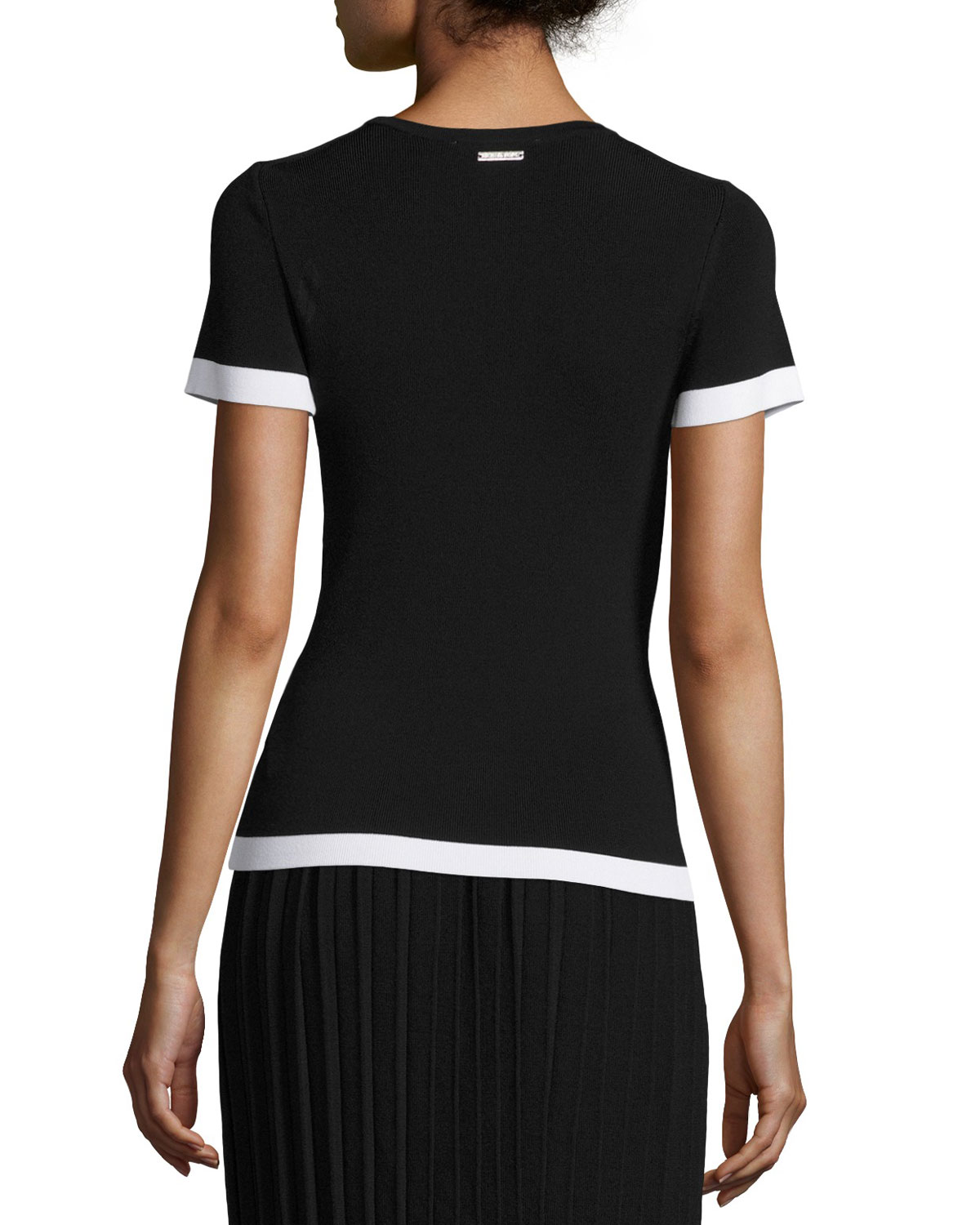 Short-Sleeve Crewneck Tee w/ Contrast Tipping, Black