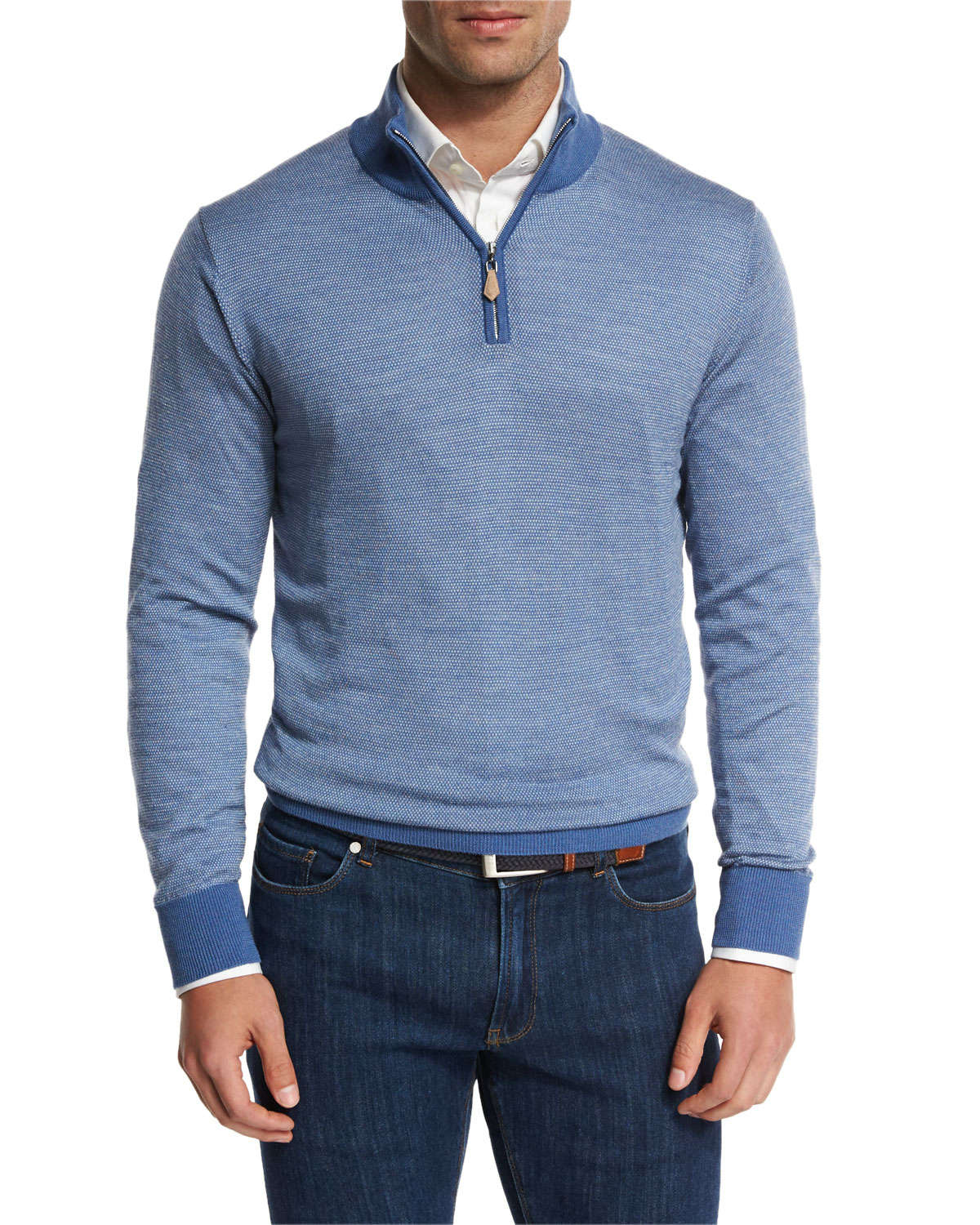 Collection Merino-Silk-Cashmere Birdseye Quarter-Zip Sweater