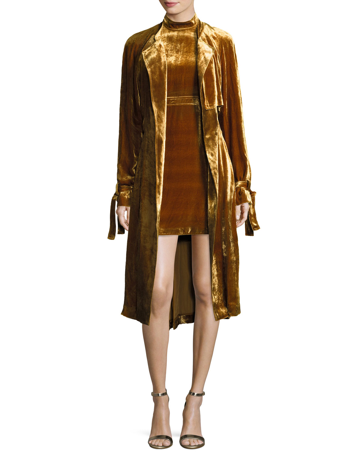 Augusto Belted Velvet Trenchcoat, Gold