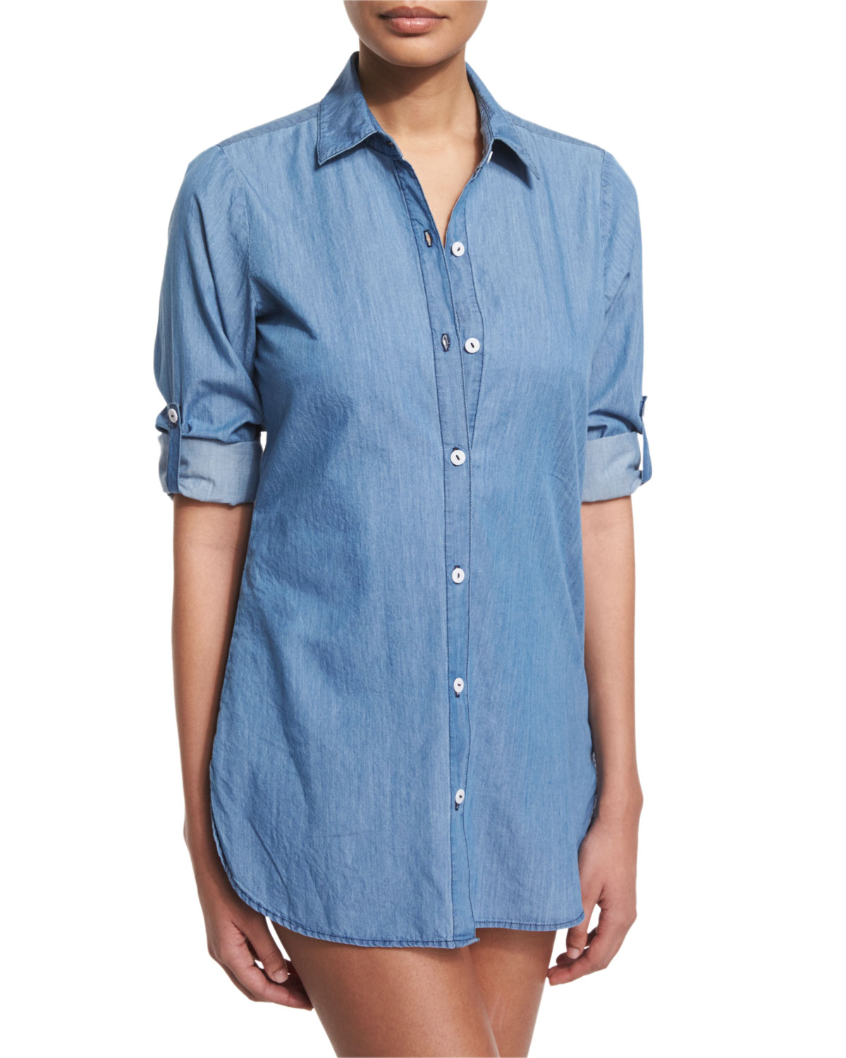 Chambray Boyfriend Coverup Shirt