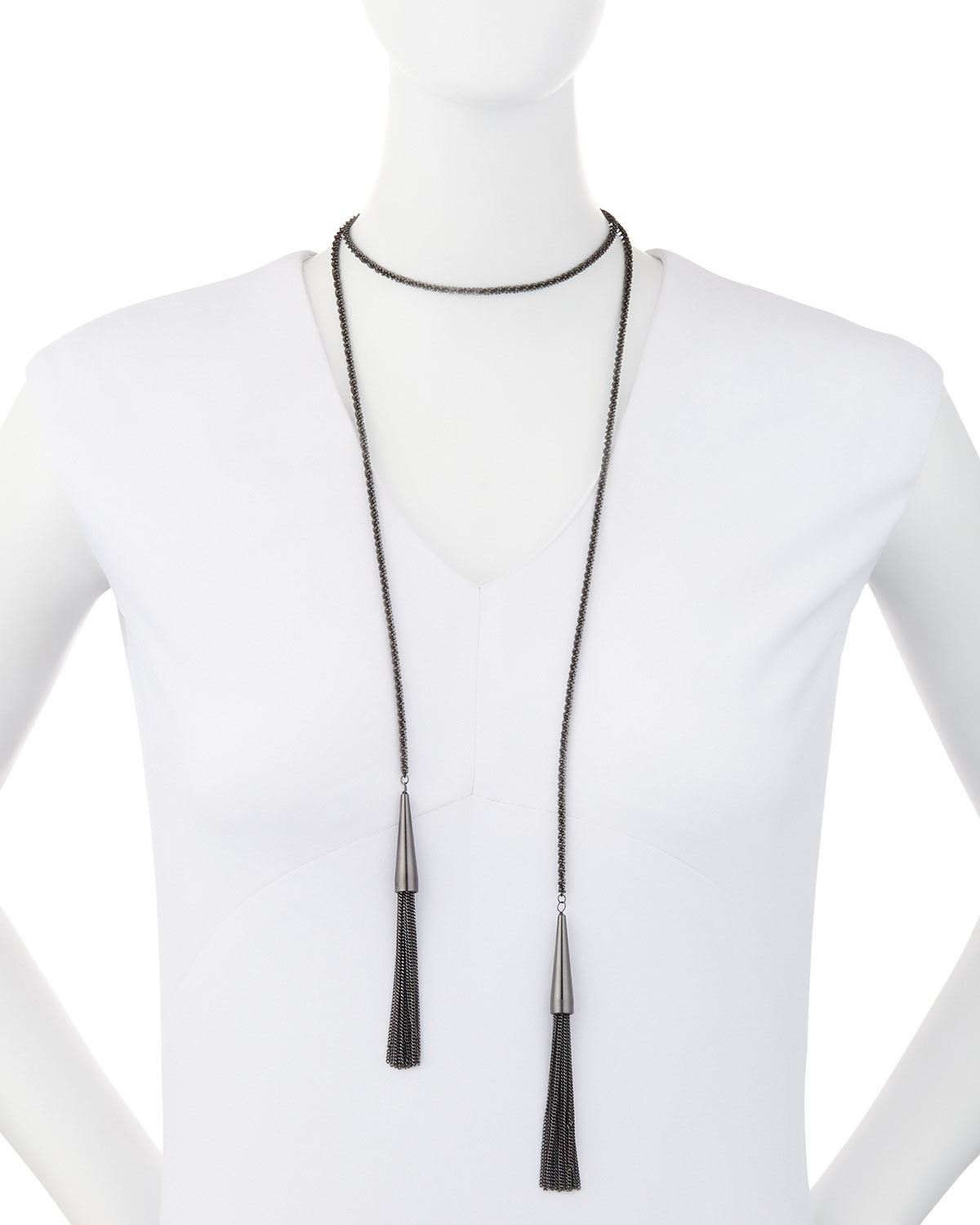 Phara Double-Wrap Lariat Necklace in Gunmetal