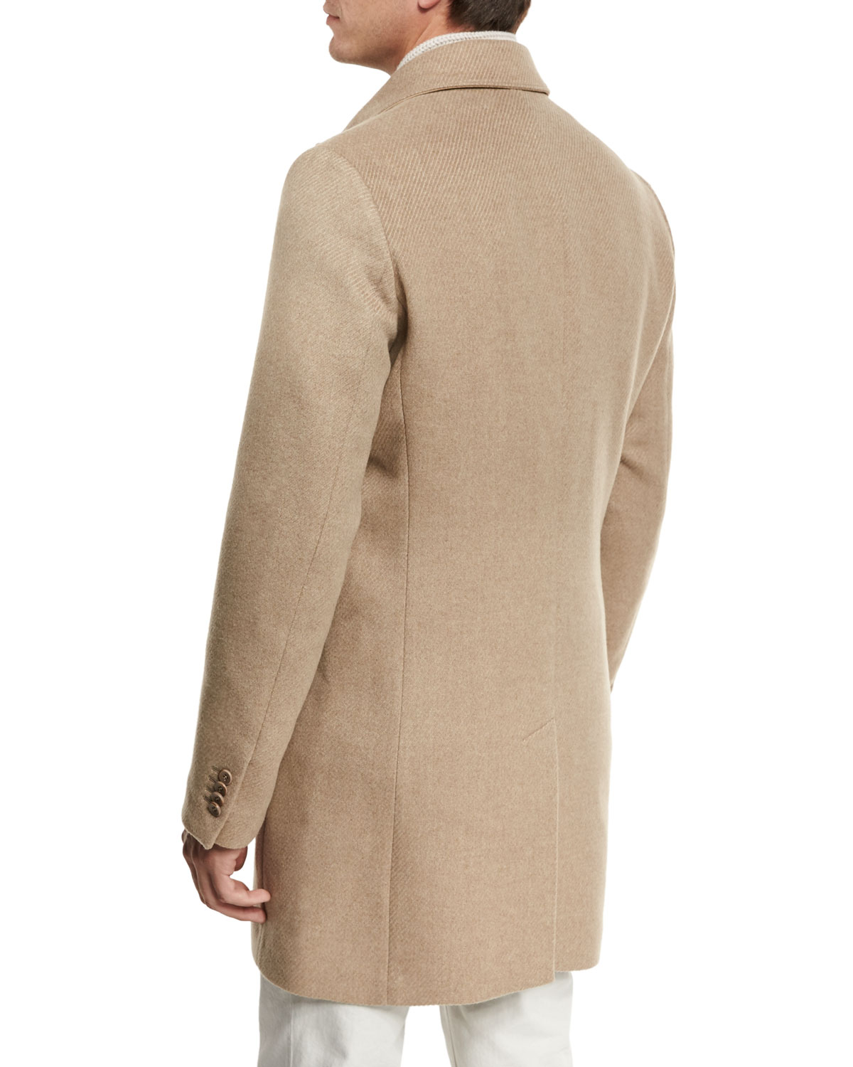 Dweller Wool-Cashmere Single-Breasted Coat, Desert Rose Melange/Gray Ice