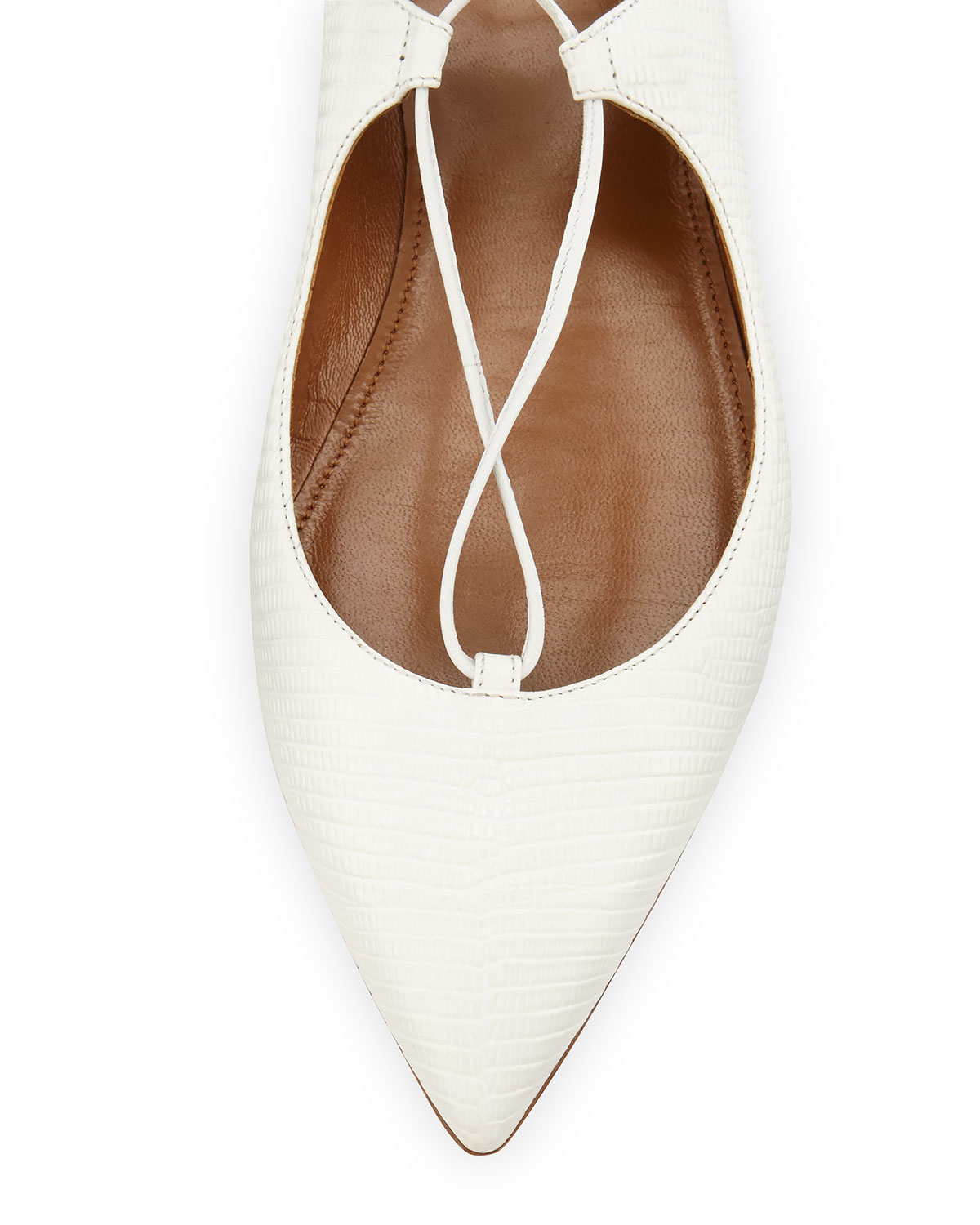 Christy Lace-Up Pointed-Toe Flat, White