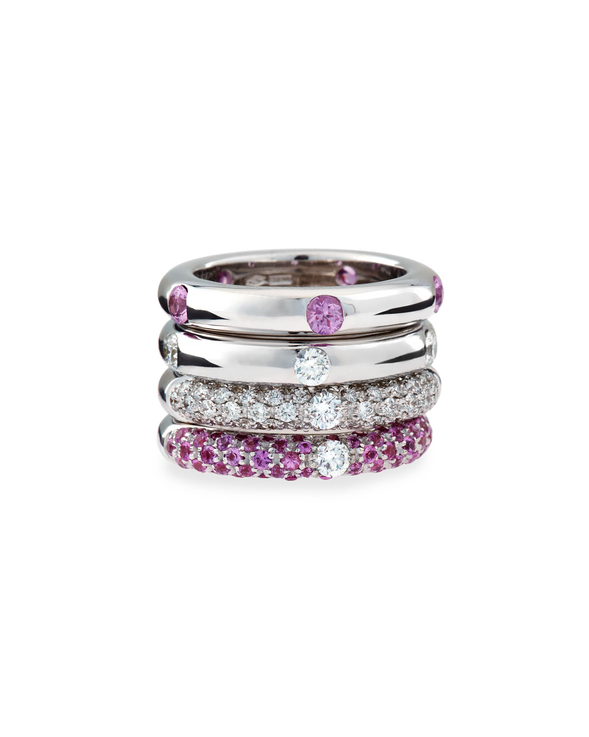 18K White Gold Ring with Pink Sapphires, Size 6