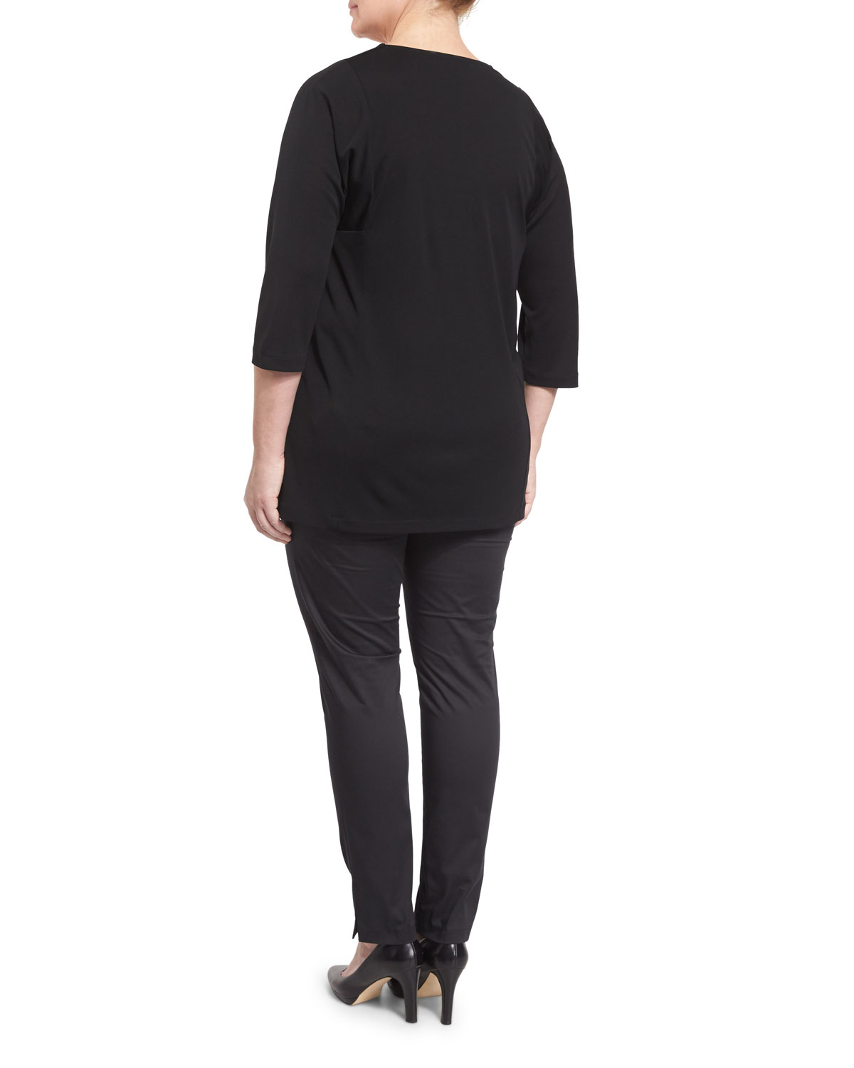 Vento 3/4-Sleeve Jersey Tunic W/ Leatherette Inset, Plus Size 