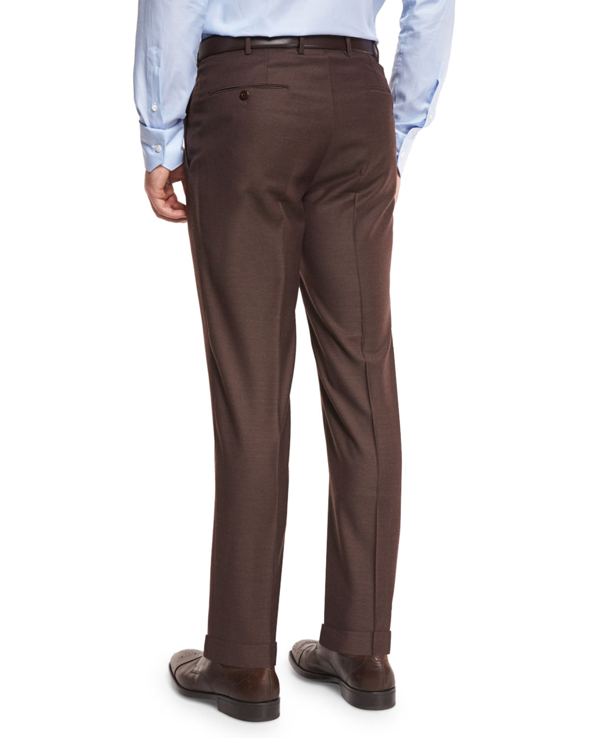 Twill Trofeo Wool Flat-Front Trousers, Tobacco