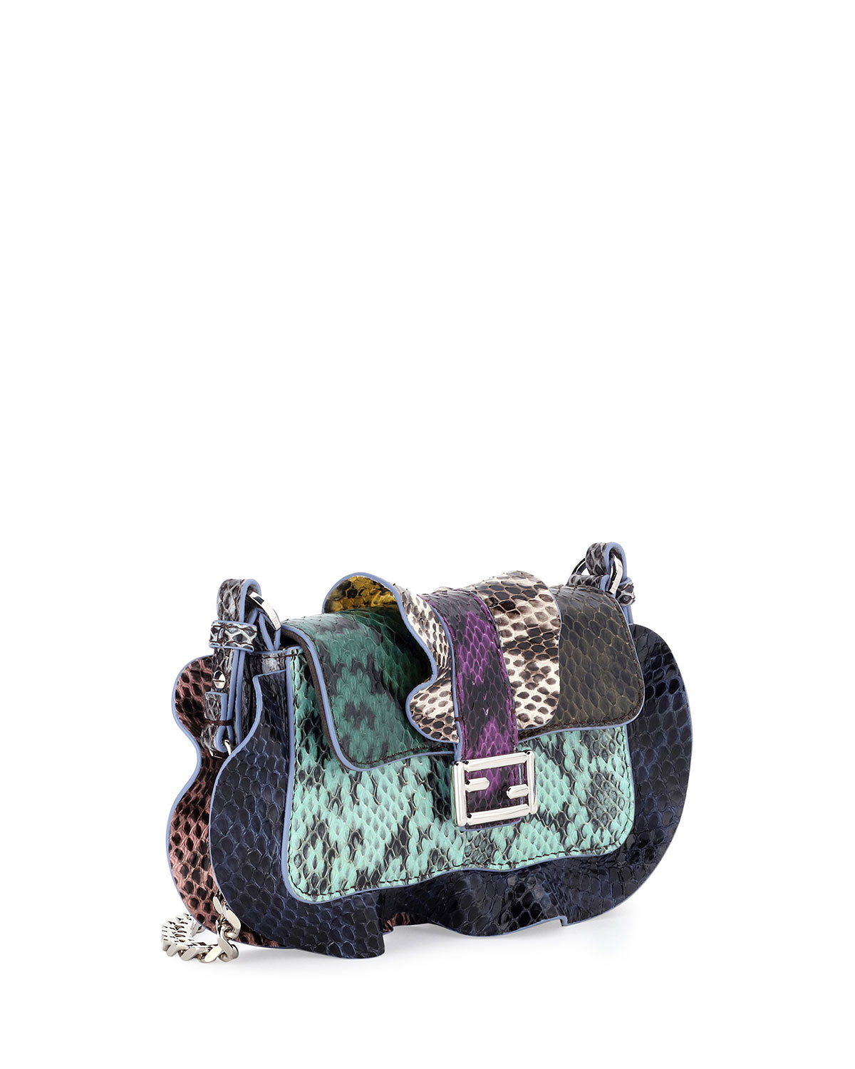 Baguette Micro Wave Crossbody Bag, Green/Teal/Blue/Purple