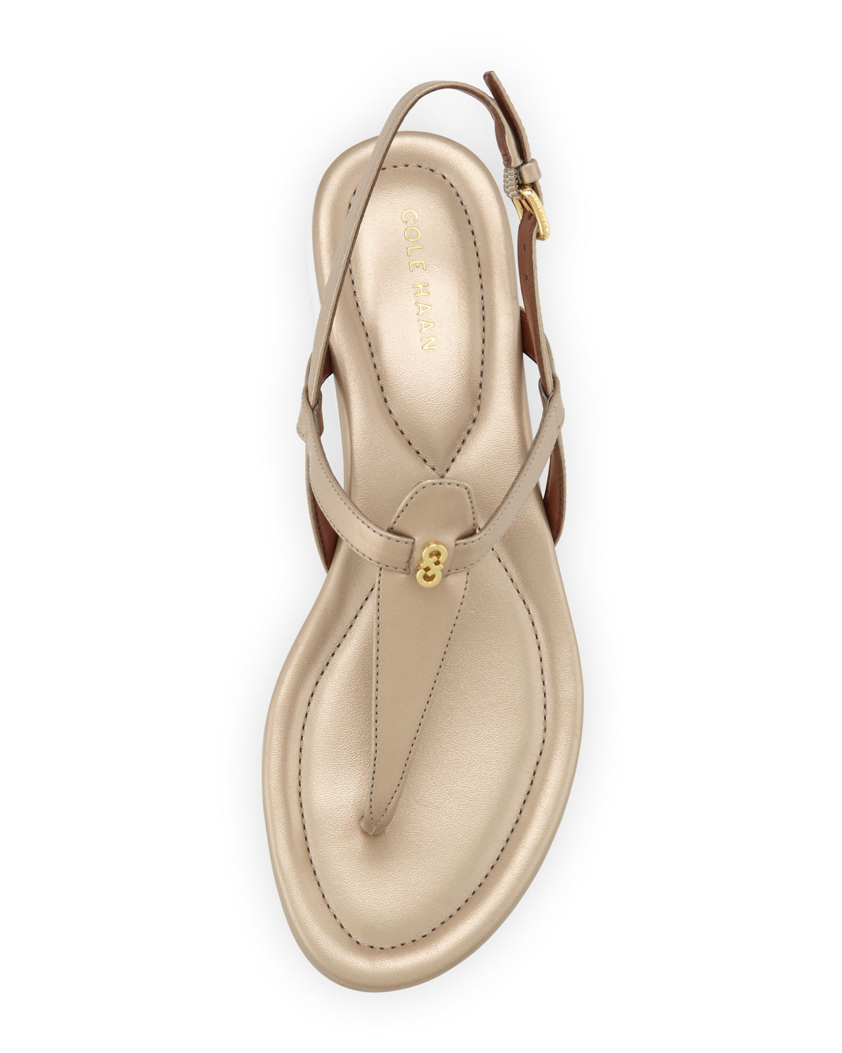 Violette II Leather T-Strap Sandal, Soft Gold