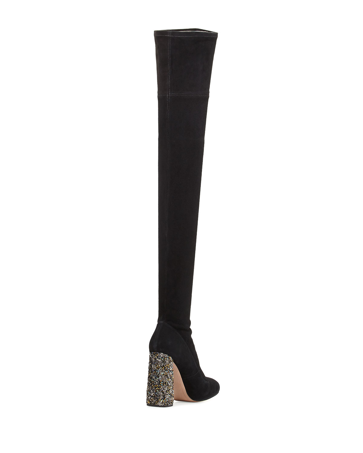 Kendra Beaded-Heel Over-the-Knee Boot, Black