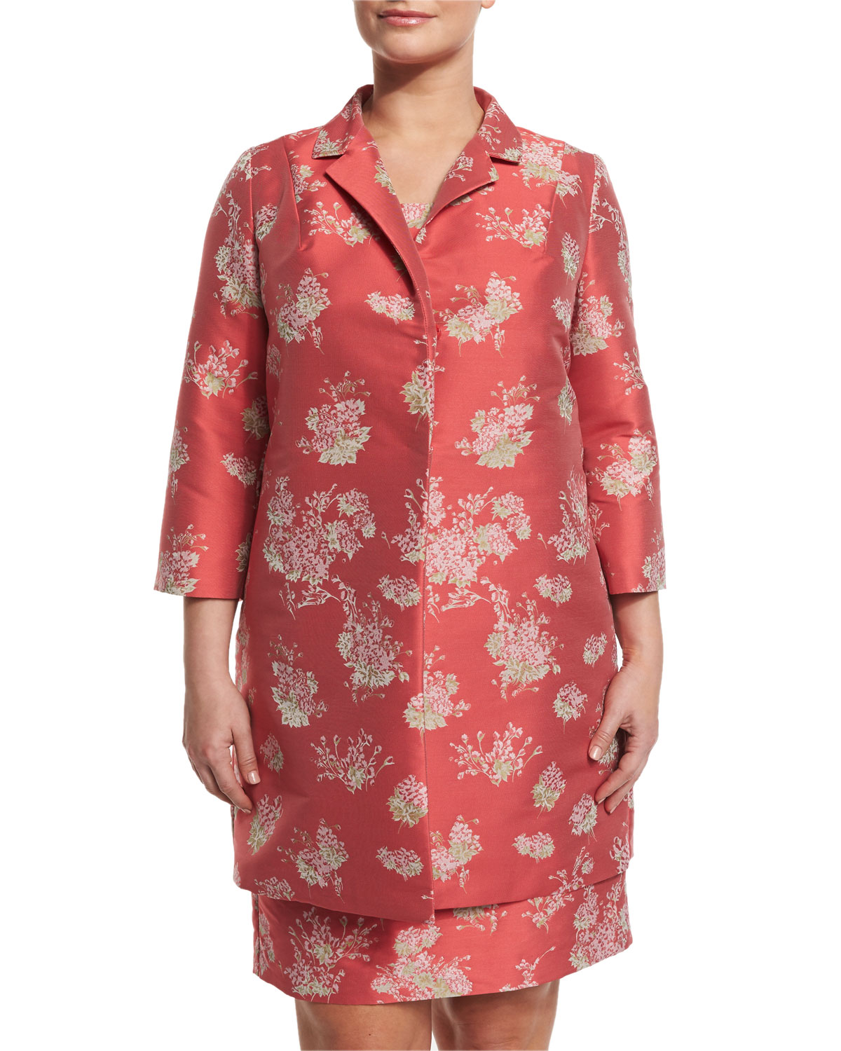 Natascia Flower-Print Coat, Plus Size