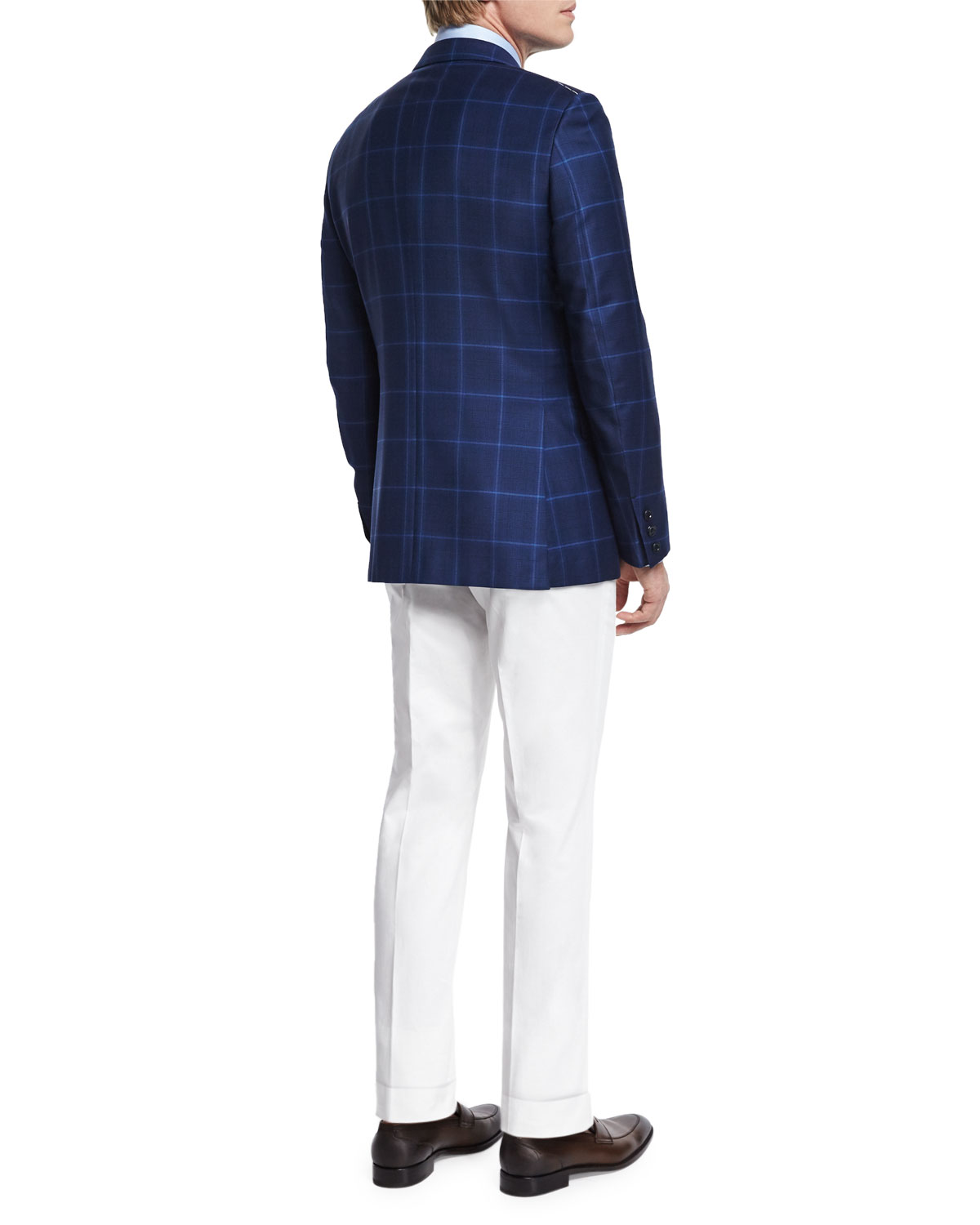 Milano Plaid Two-Button Trofeo® Wool Blazer, Navy