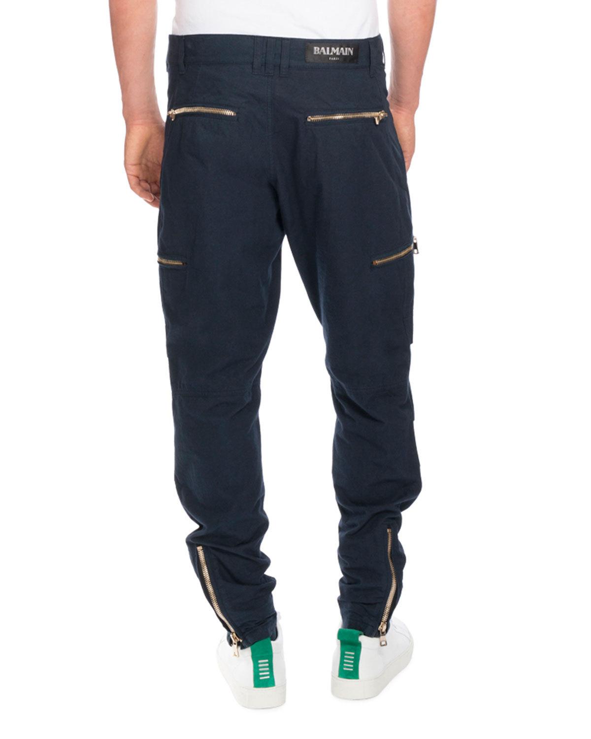 Cargo Pants with Golden Zippers, Navy