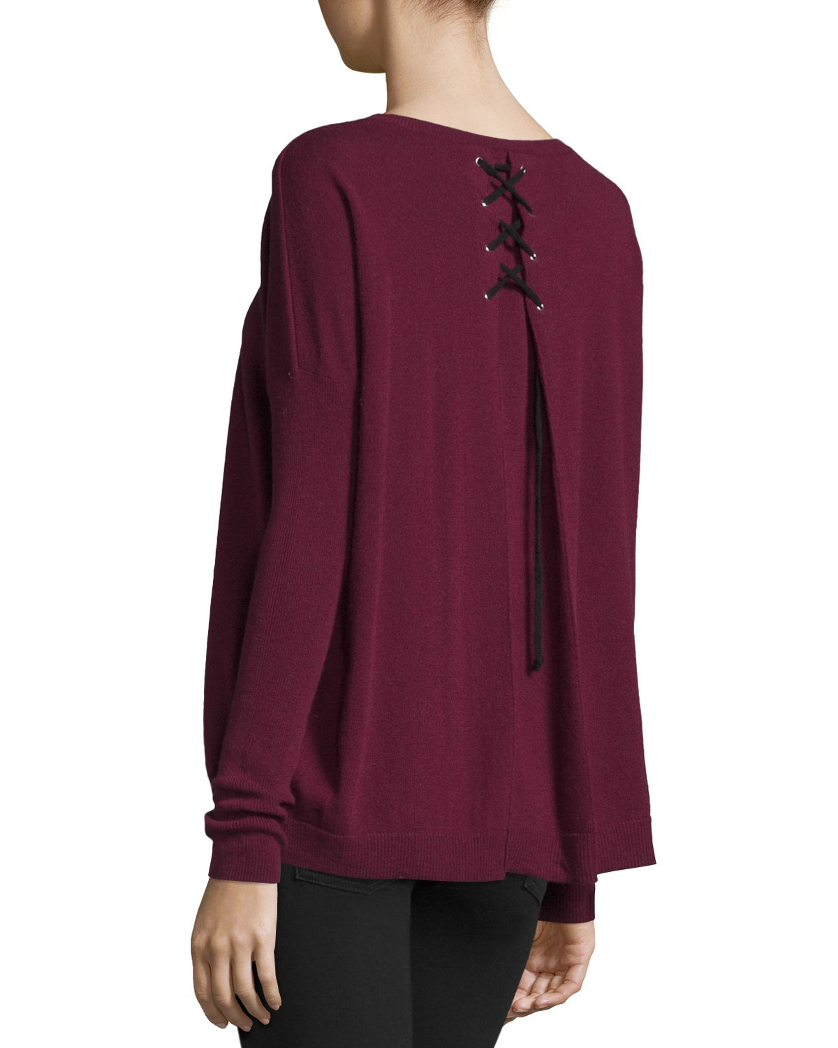 Cashmere Lace-Up Pleat Back Sweater