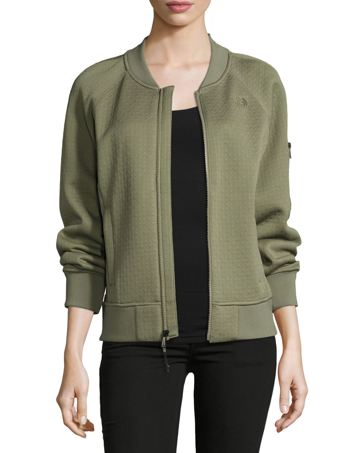 Kelana Embossed Fleece Bomber Jacket, Deep Lichen Green