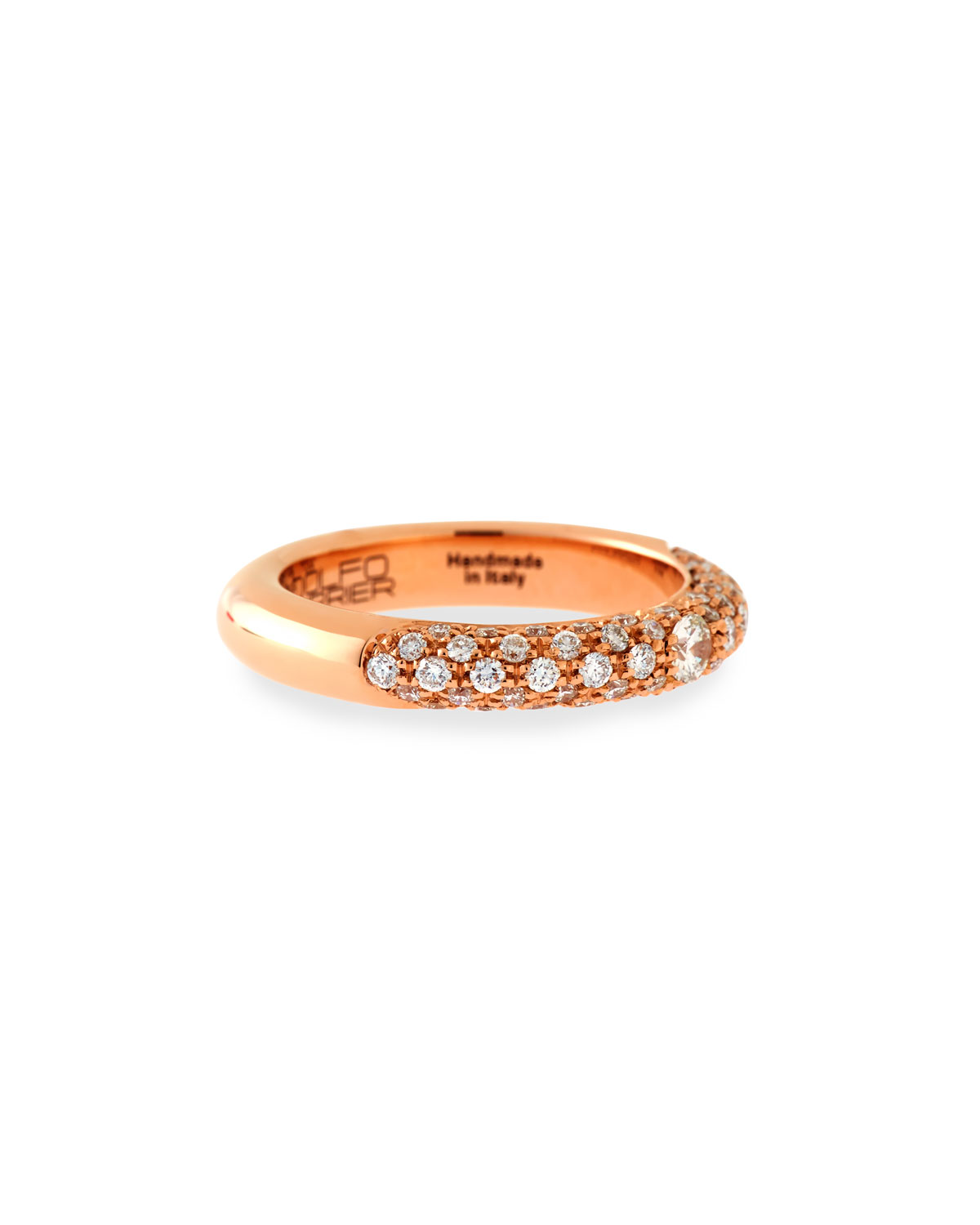 18K Rose Gold Ring with White & Champagne Diamonds, Size 6.5