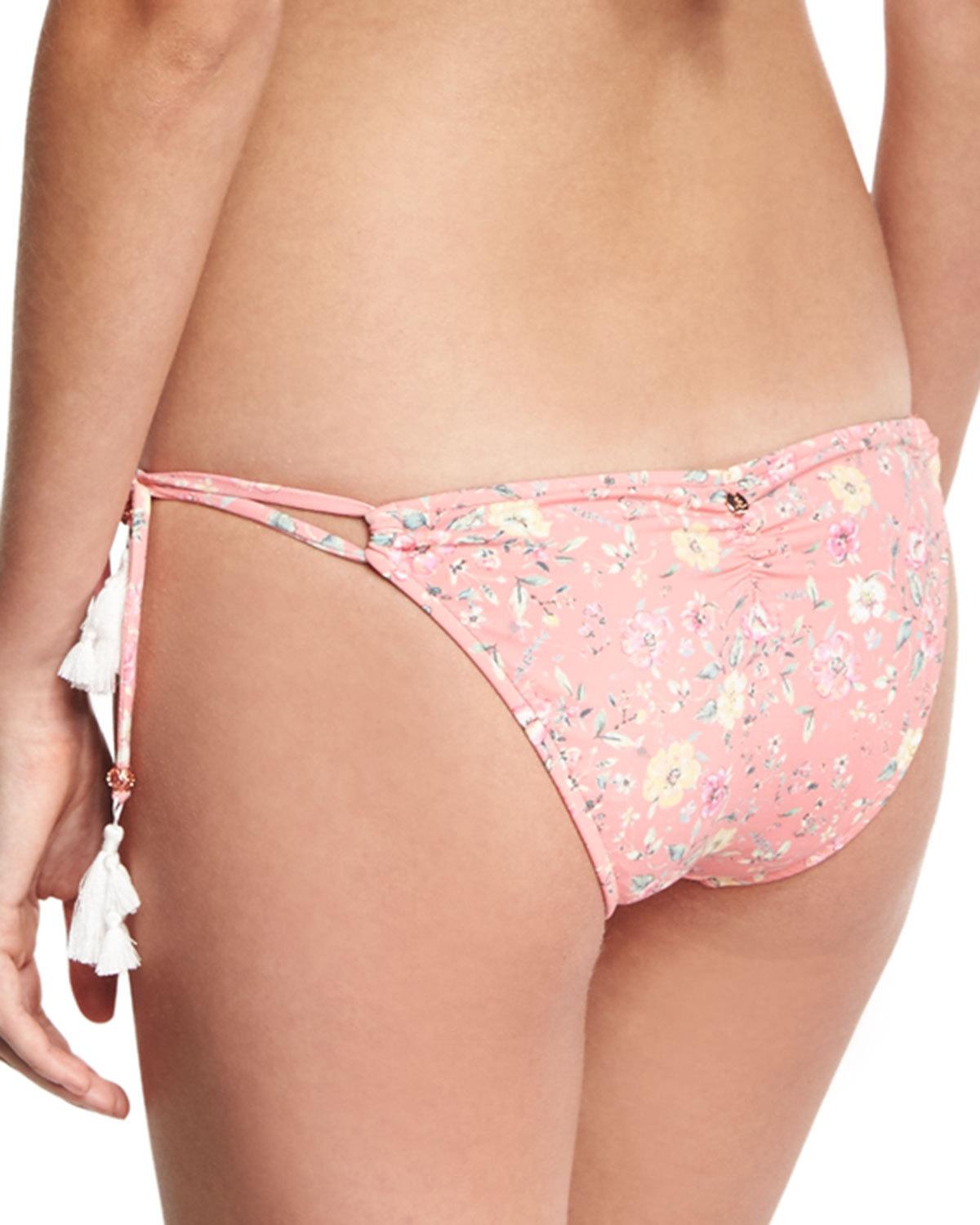 Floral-Print California Tie-Side Swim Bottom, Pink