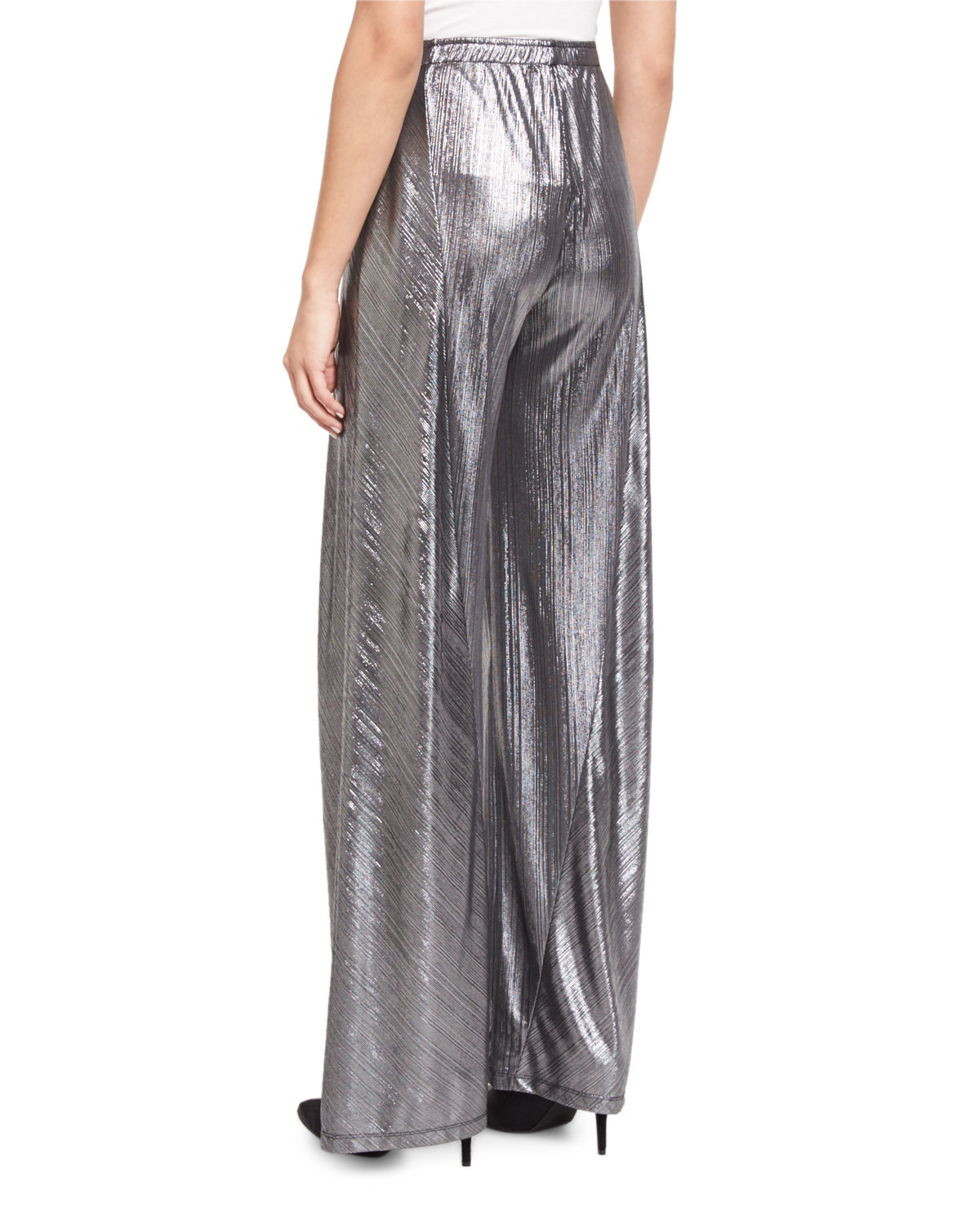 Luminous Wide-Leg Lamé Pants, Silver