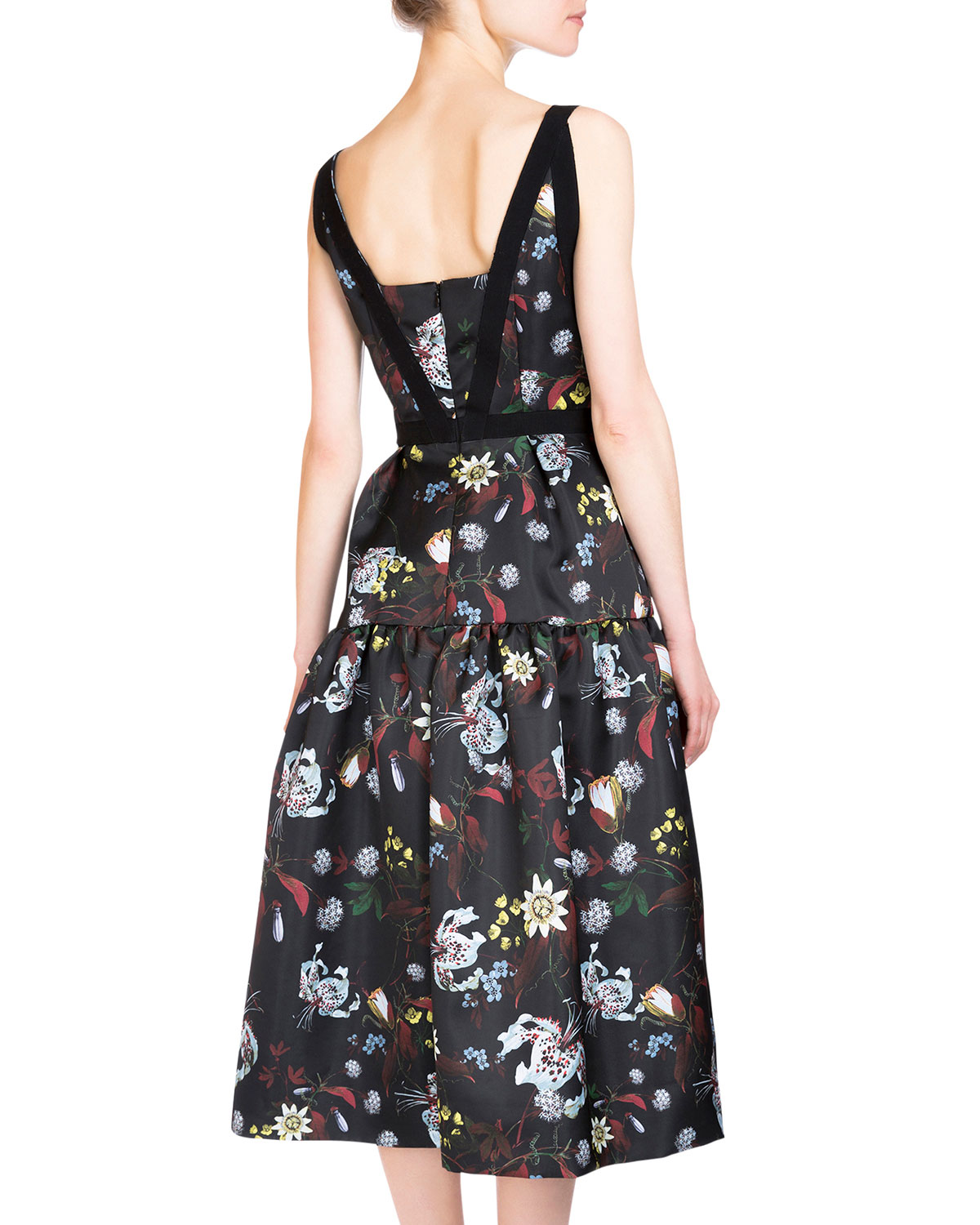 Adelle Sleeveless Floral-Print Sundress, Black/Multi