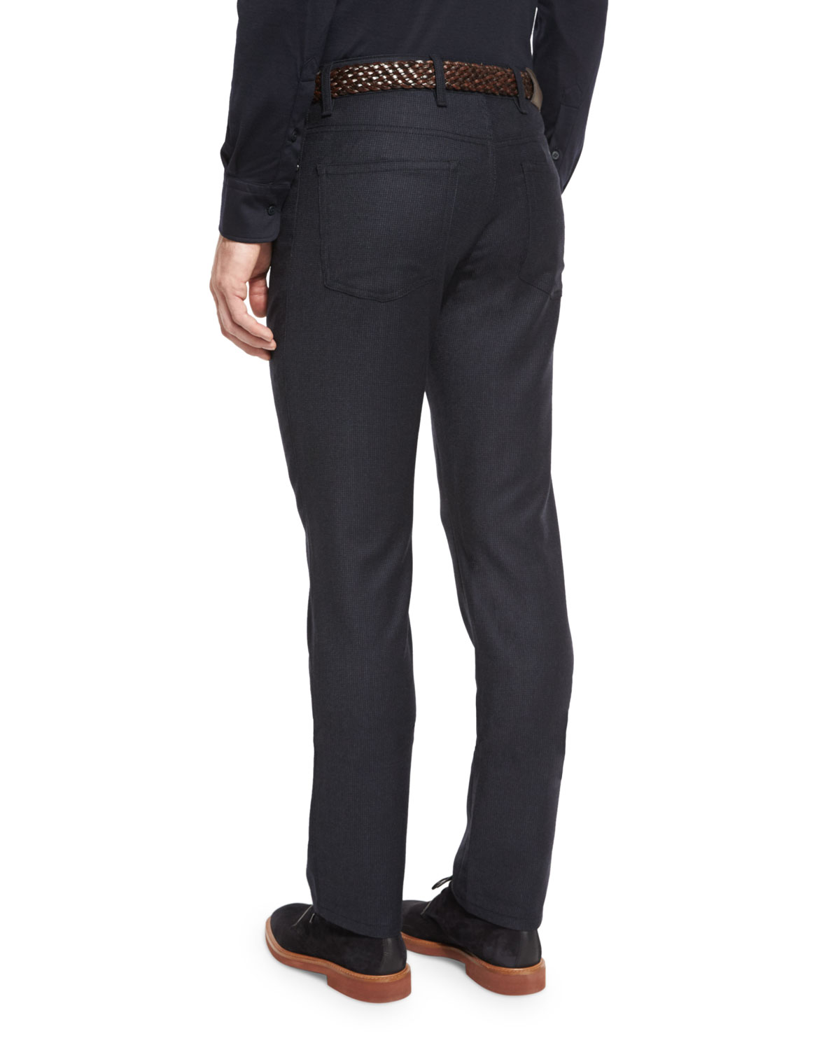 Five-Pocket Stretch-Wool Pants, Navy