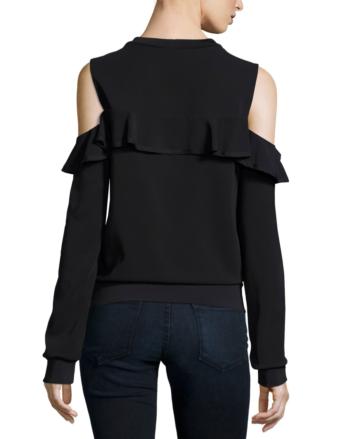 Lindsey Cold-Shoulder Ruffle Top, Black