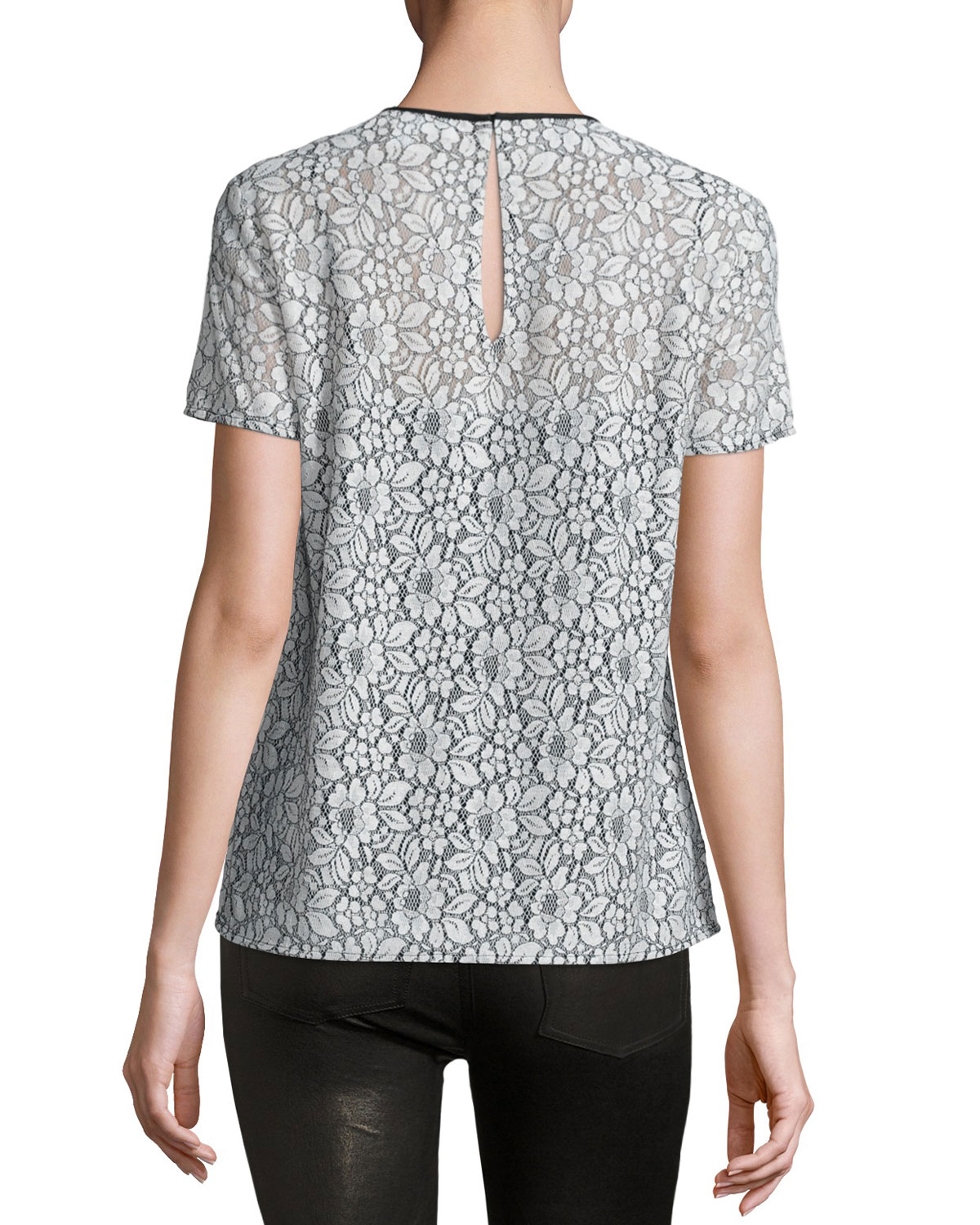 Short-Sleeve Lace T-Shirt, Black