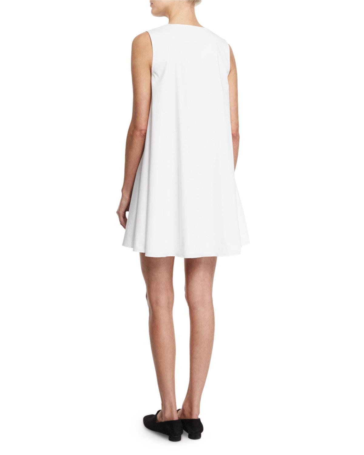 Glendale Sleeveless V-Neck Mini Swing Dress, White