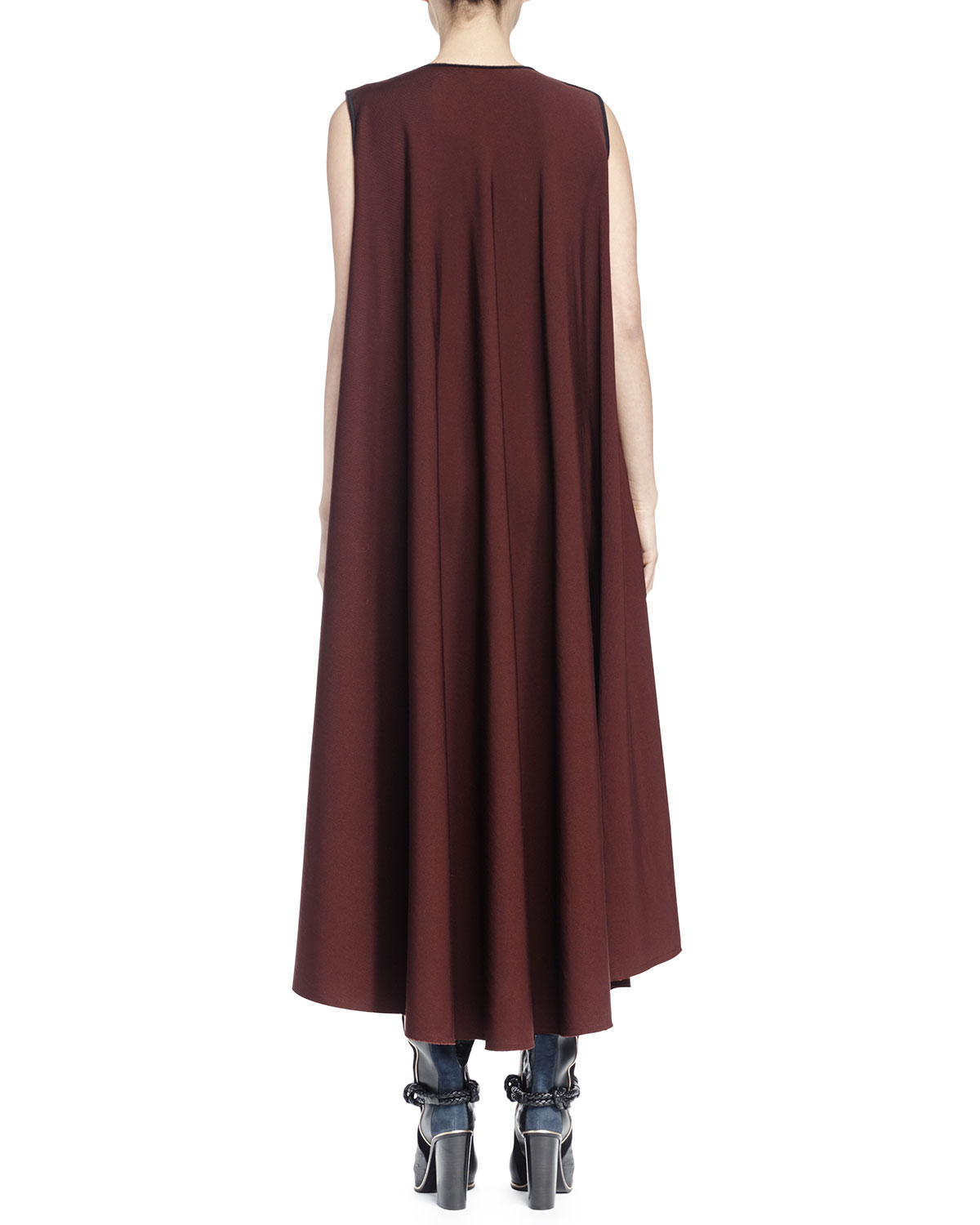 Sleeveless Jewel-Neck Combo Long Dress, Moka