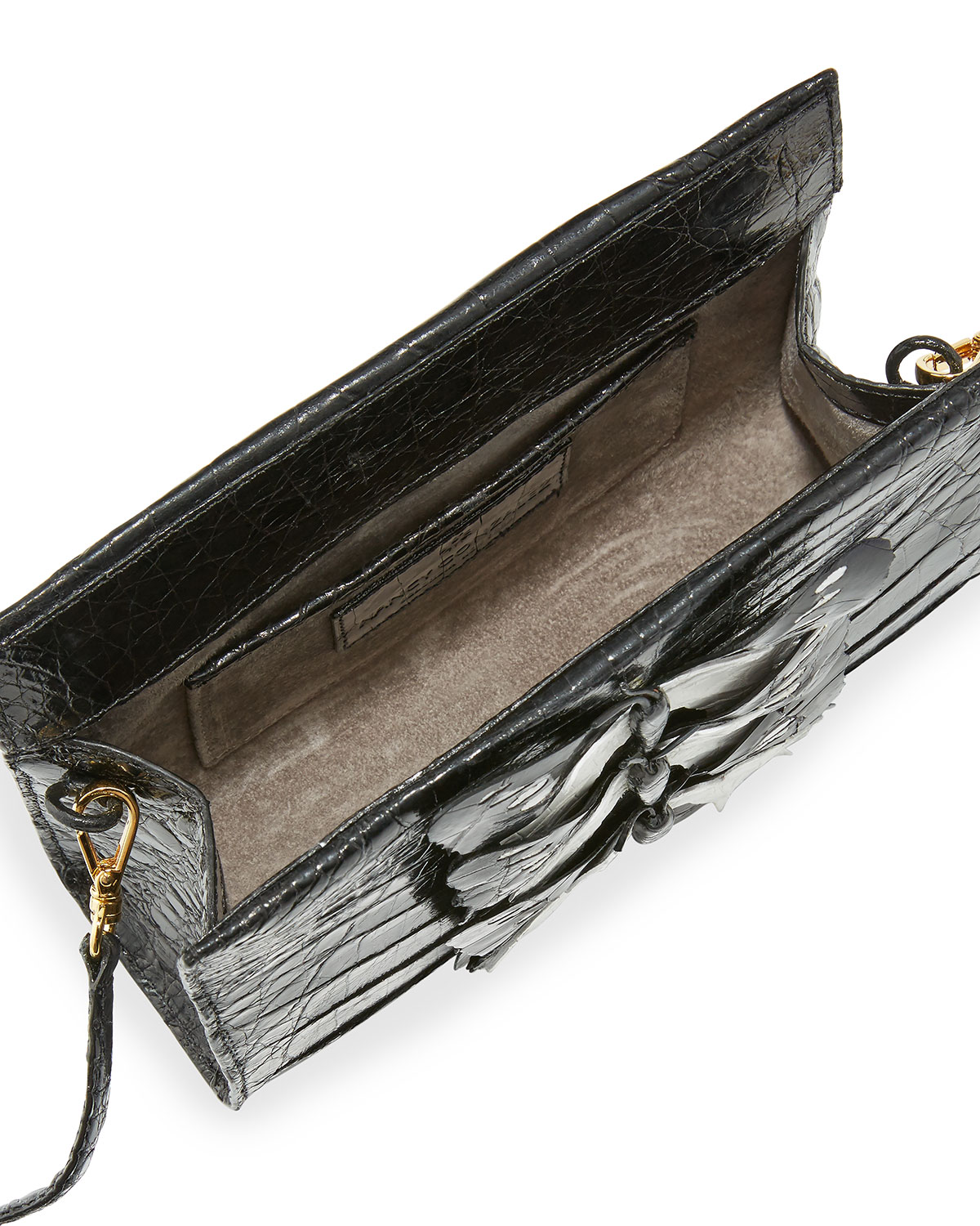 Butterfly Crocodile Small Clutch Bag, Black/White