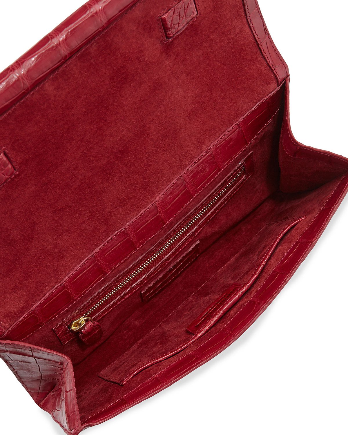 Small Crocodile Bar Clutch Bag, Red Shiny