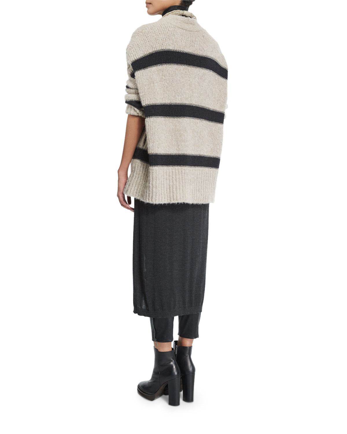 Open-Front Rugby-Striped Cardigan, Sea Salt