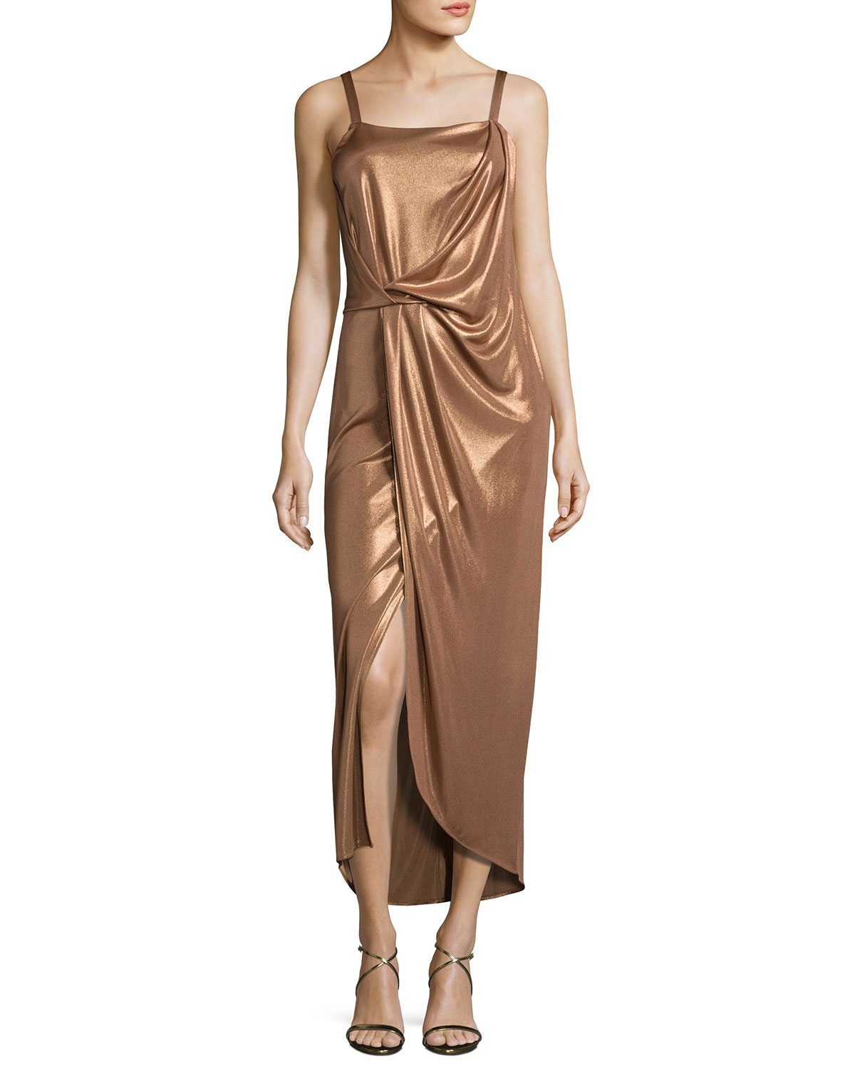 sleevelesssquareneckdrapedjerseydressdarkbeige