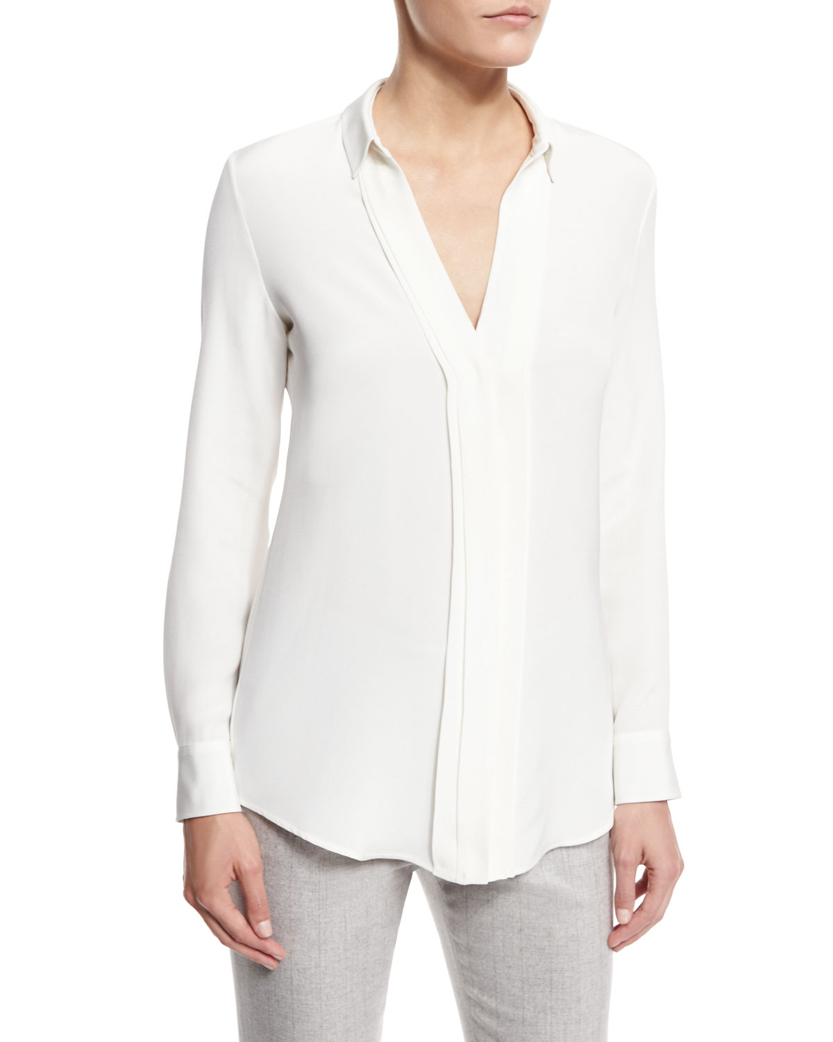 Jenna Pleated-Front Blouse, White