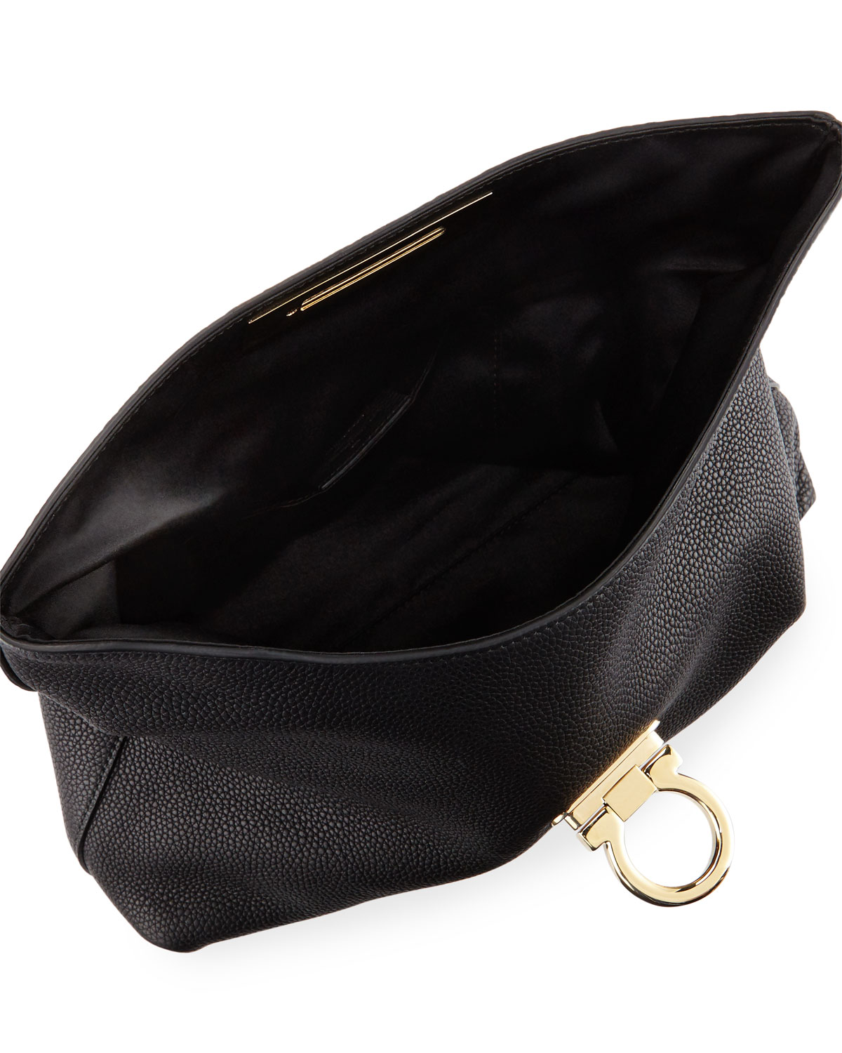 May Leather Clutch Bag, Nero