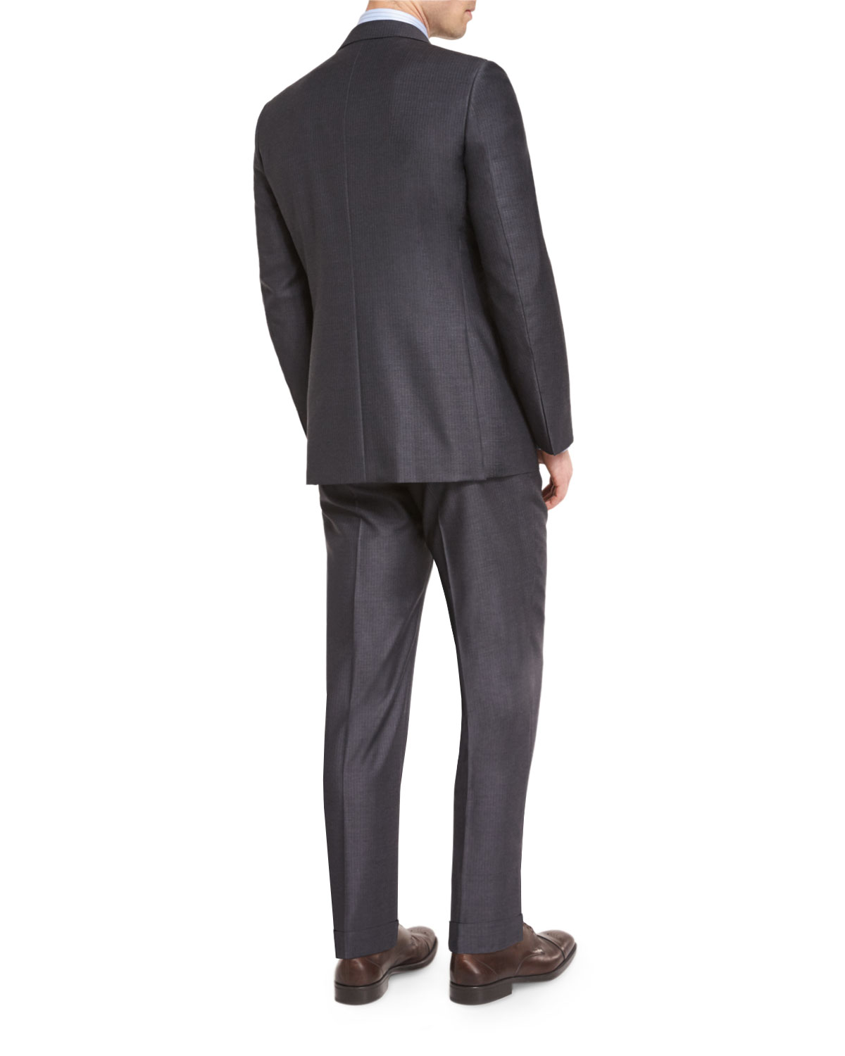 Wool Striped Two-Piece Suit, Charcoal