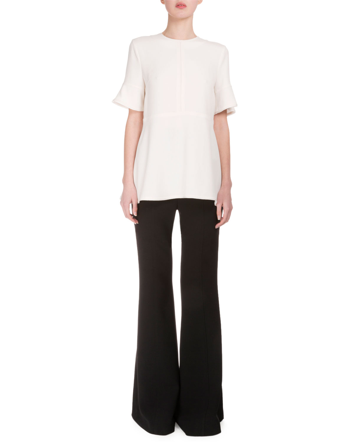 High-Waist Flare-Leg Suiting Pants, Black