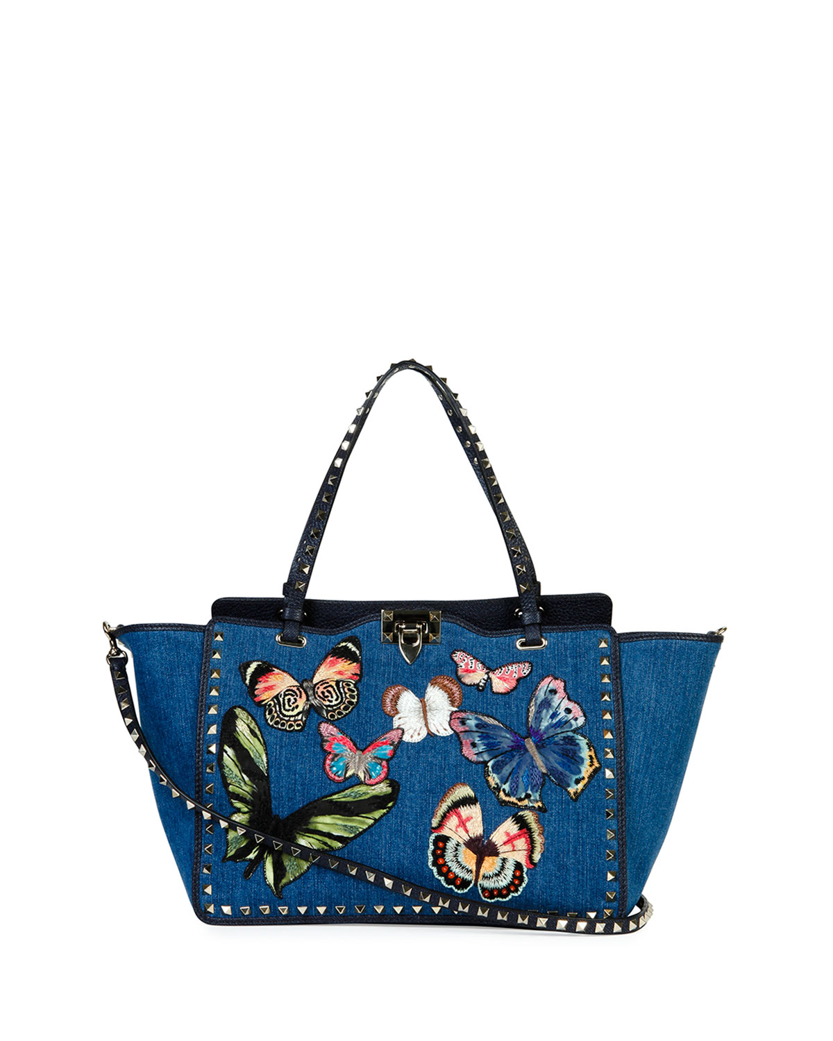 Butterfly Rockstud Denim Tote Bag